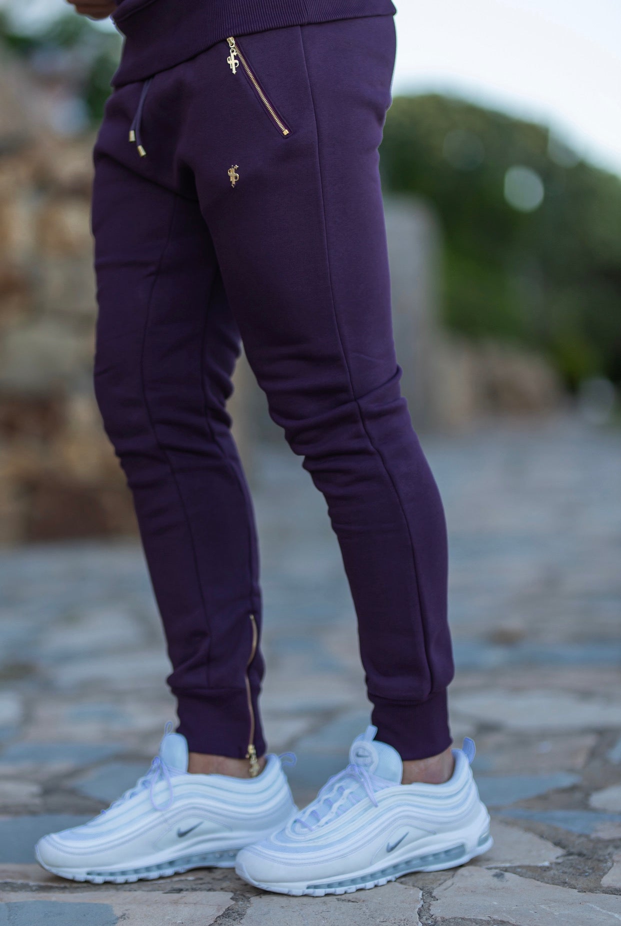 Plum / Purple & Gold Tapered Bottoms with Ankle Zip Detail - FSH486