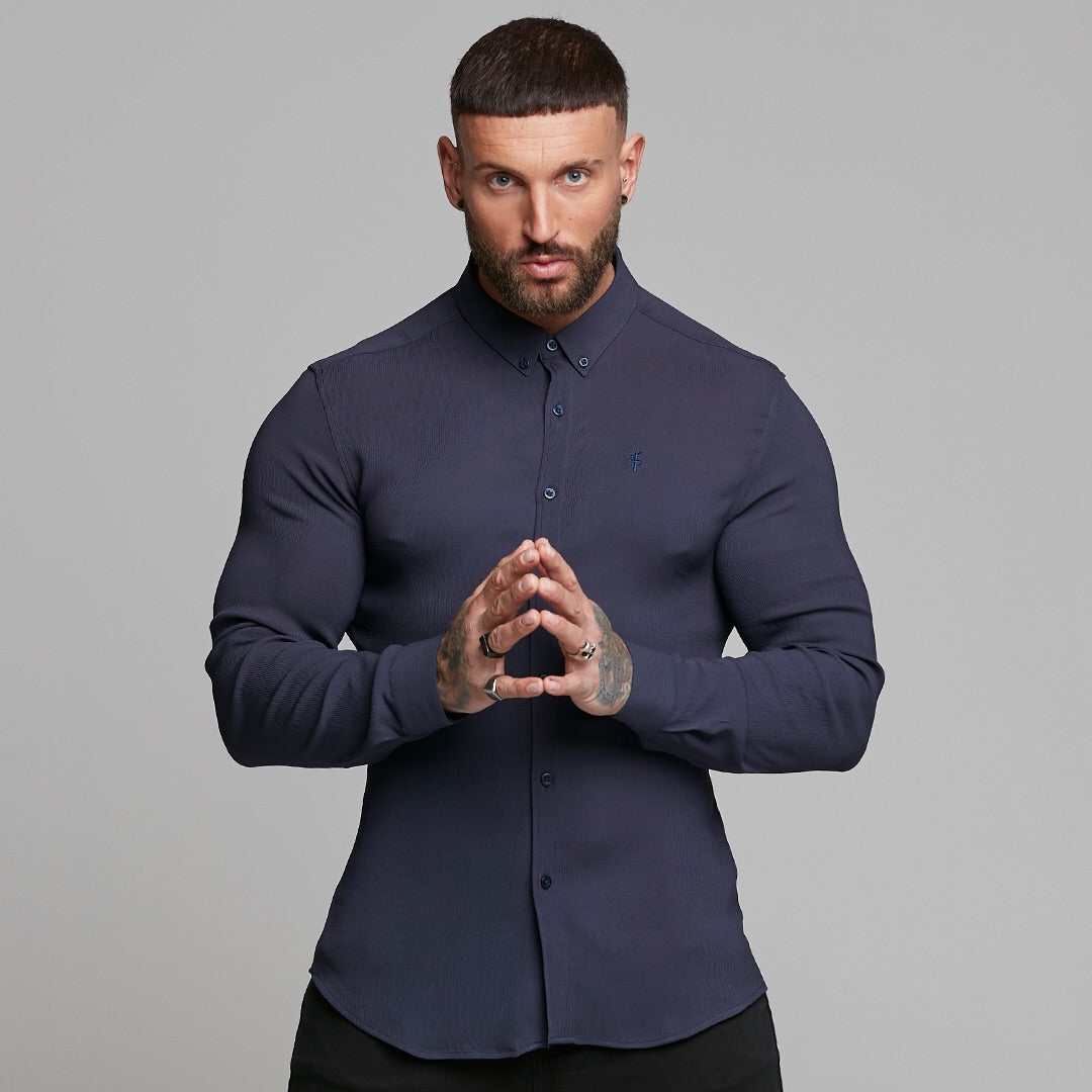 Super Slim Stretch Ribbed Navy Long Sleeve - FS443