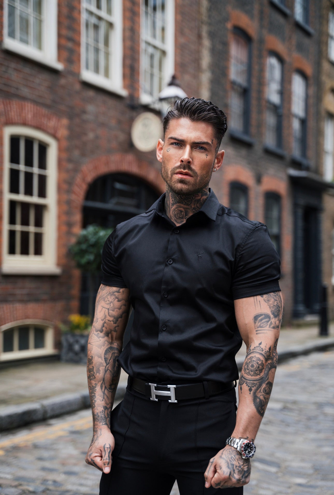 Slim Sateen Classic Black Short Sleeve - FS546