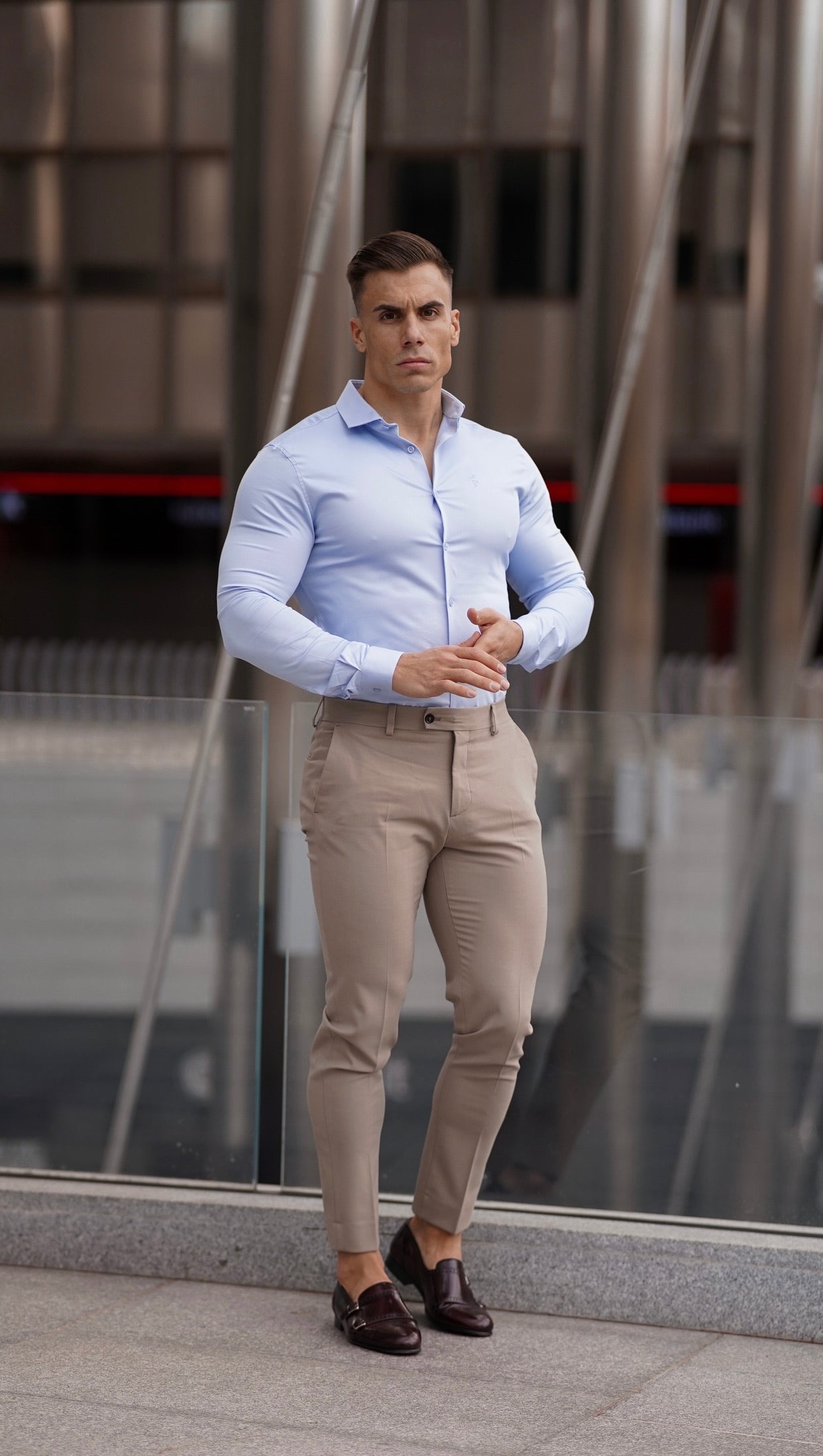 Slim Formal Beige Stretch Trousers - FST003
