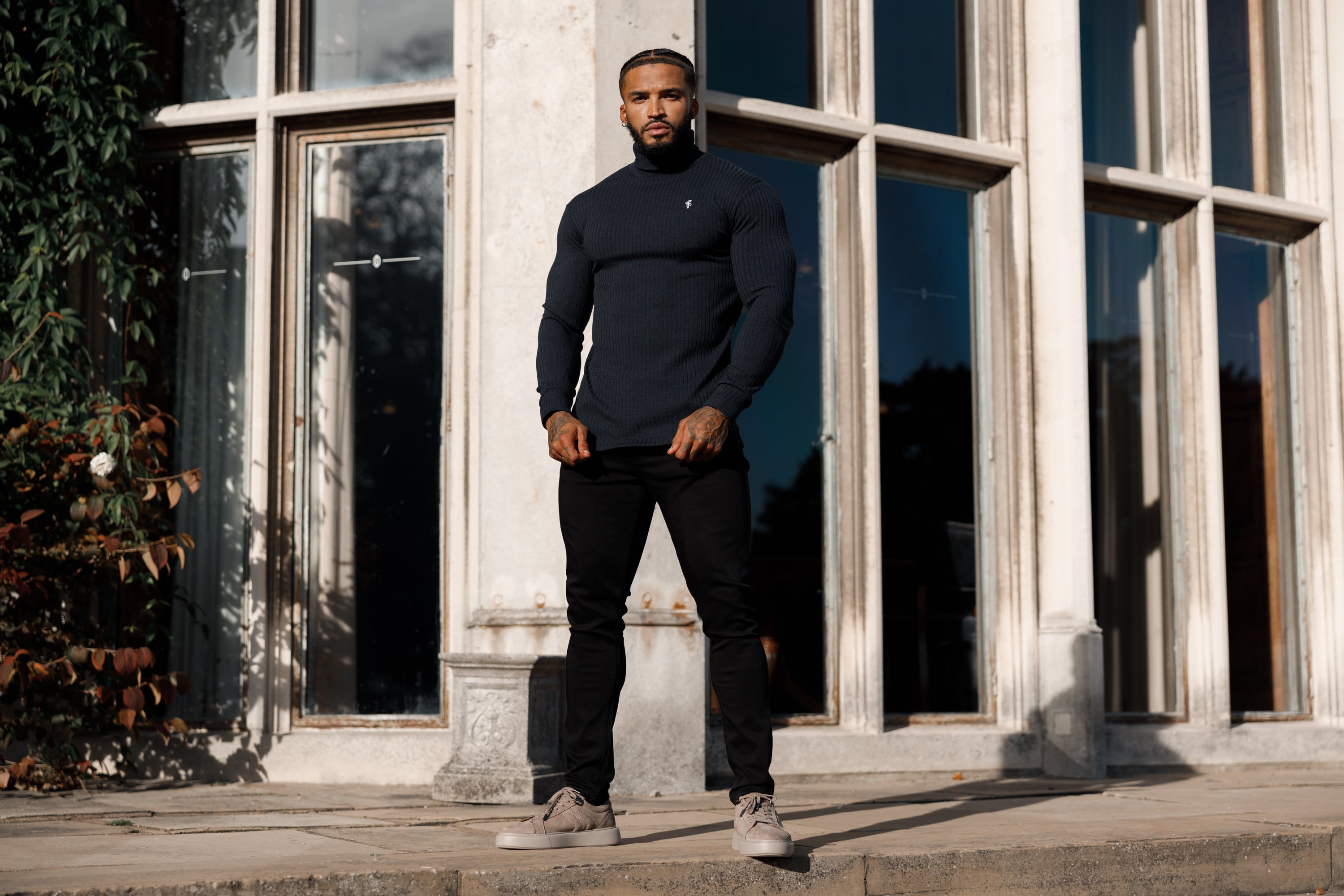 Classic Navy Ribbed Knit Roll neck Jumper - FSH778