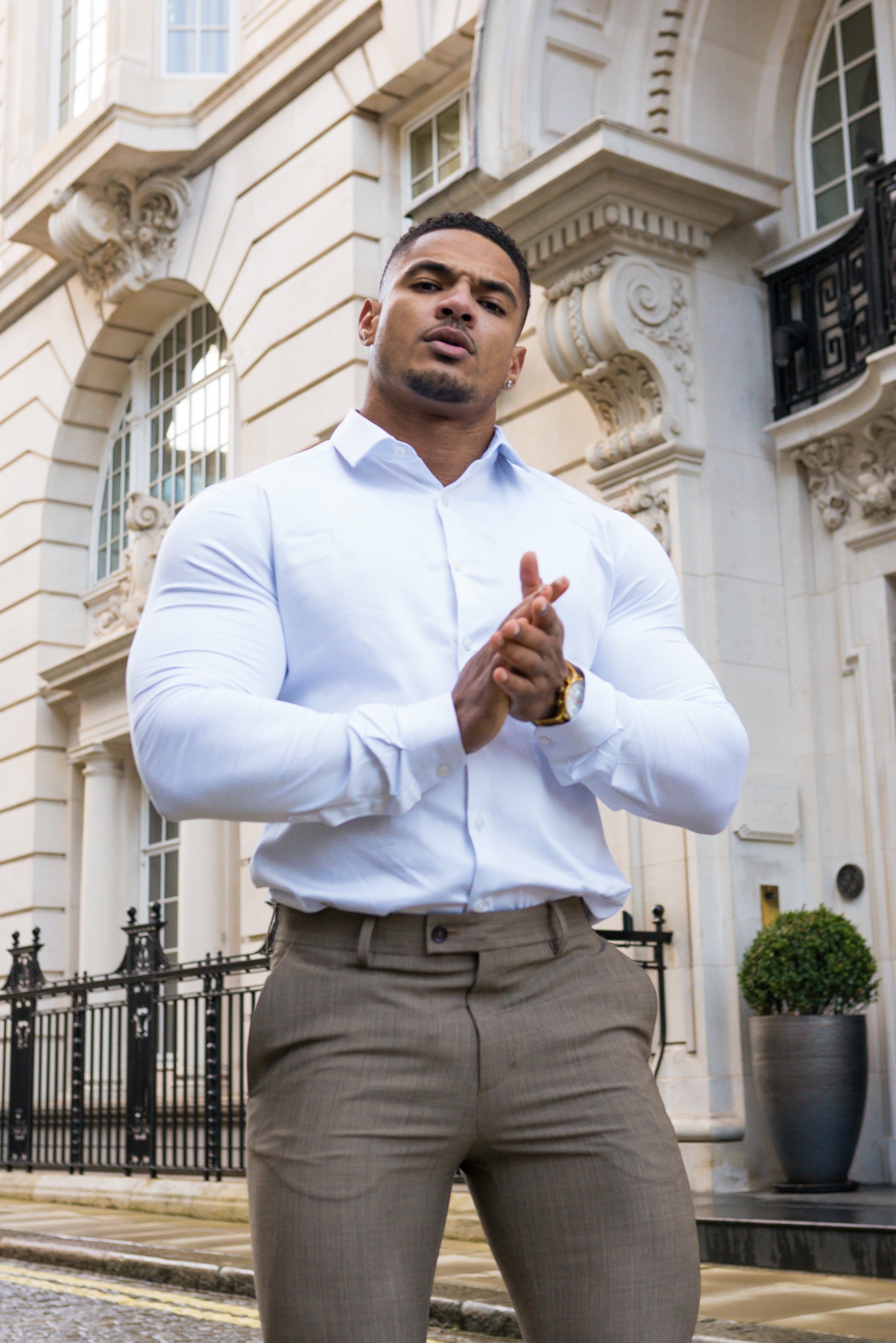 Slim Formal Beige & Black Check Stretch Trousers - FST002 (LAST CHANCE)