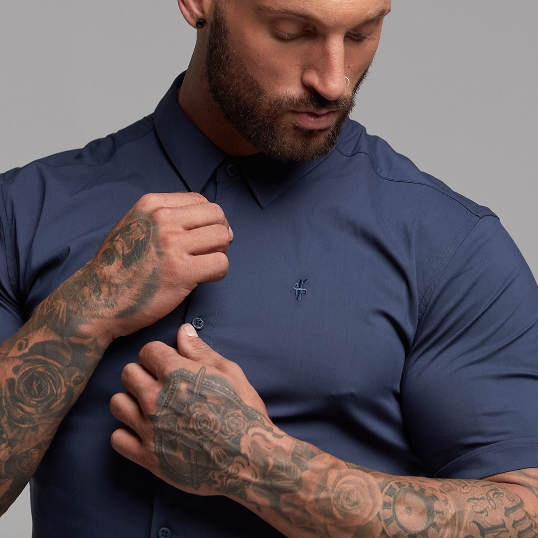 Super Slim Stretch Classic Navy Short Sleeve - FS181