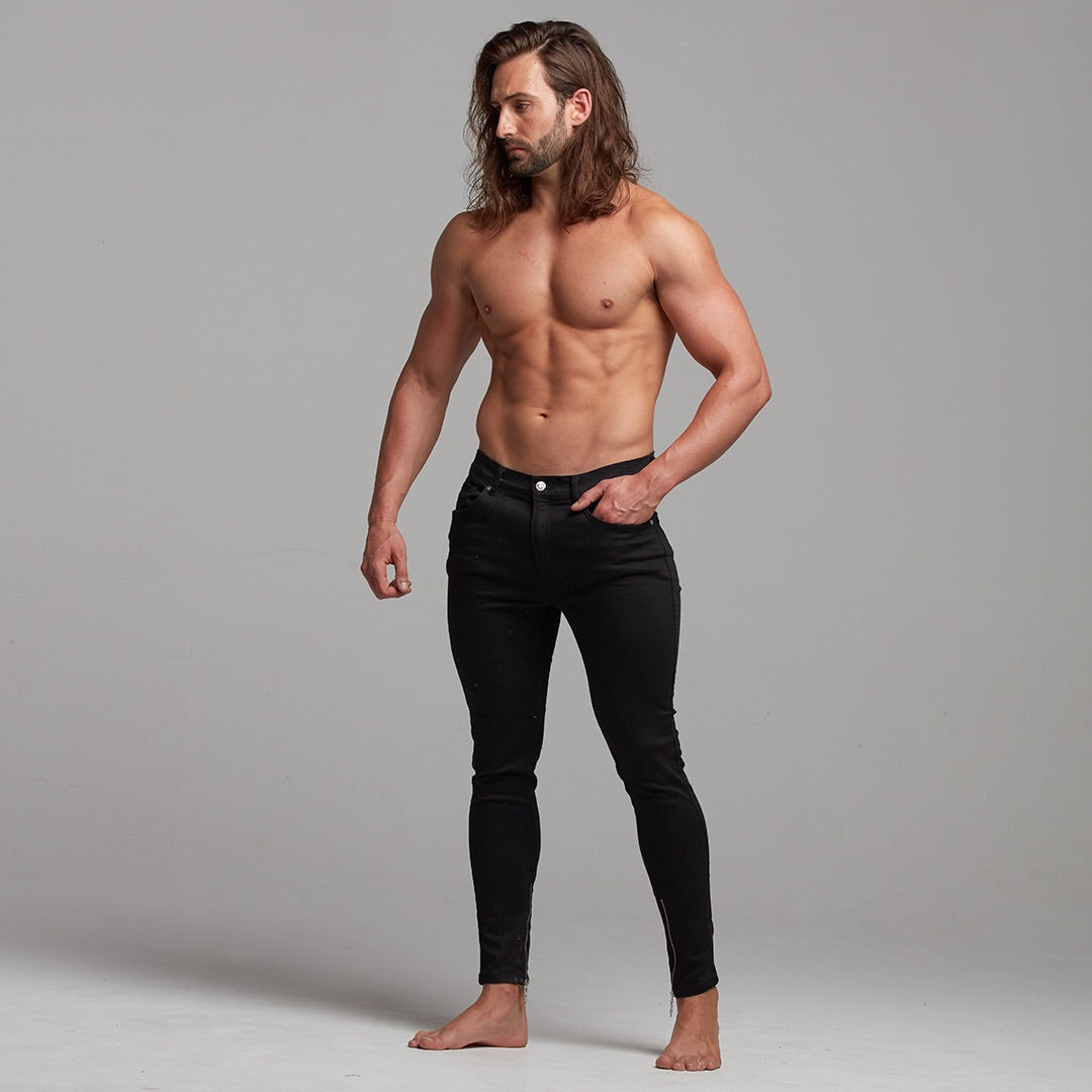 Zipped Ankle Slim Stretch Black Jeans - FSH235