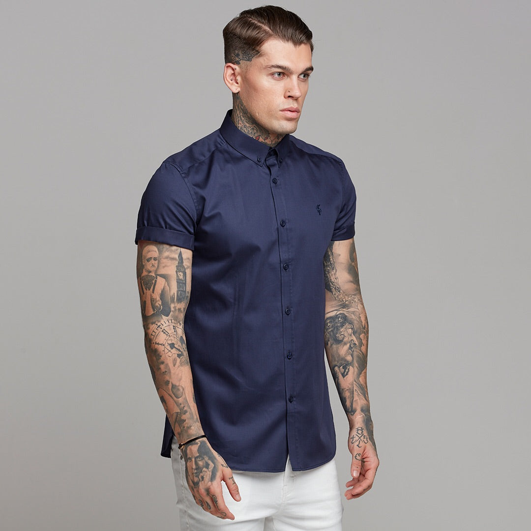 Classic Navy Luxe Egyptian Cotton Button Down Short Sleeve - FS500 (LAST CHANCE)