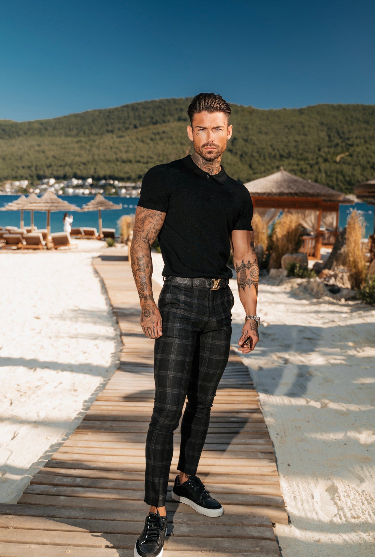 Slim Formal Large Charcoal Check Stretch Trousers - FST007
