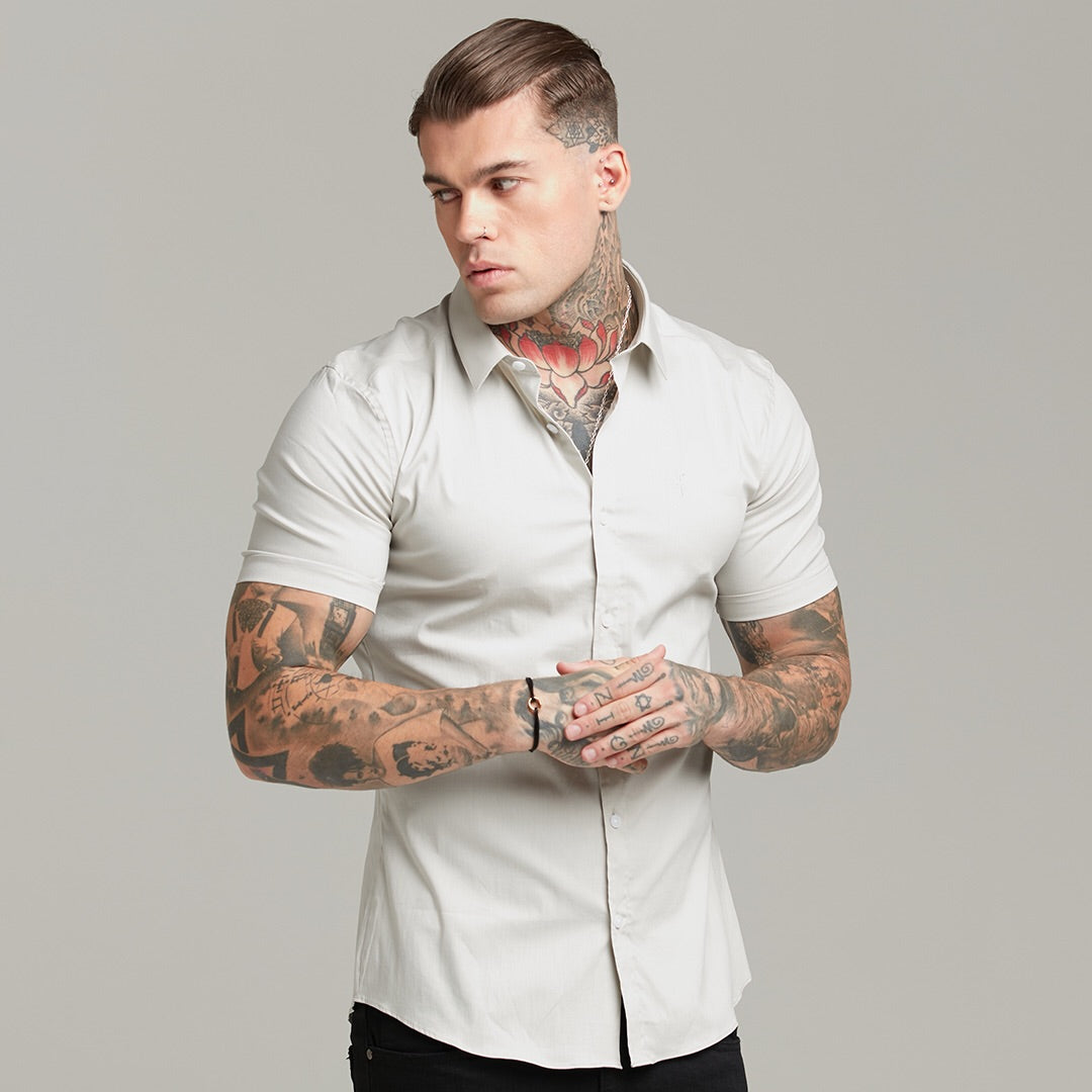 Super Slim Stretch Classic Light Beige Short Sleeve - FS559