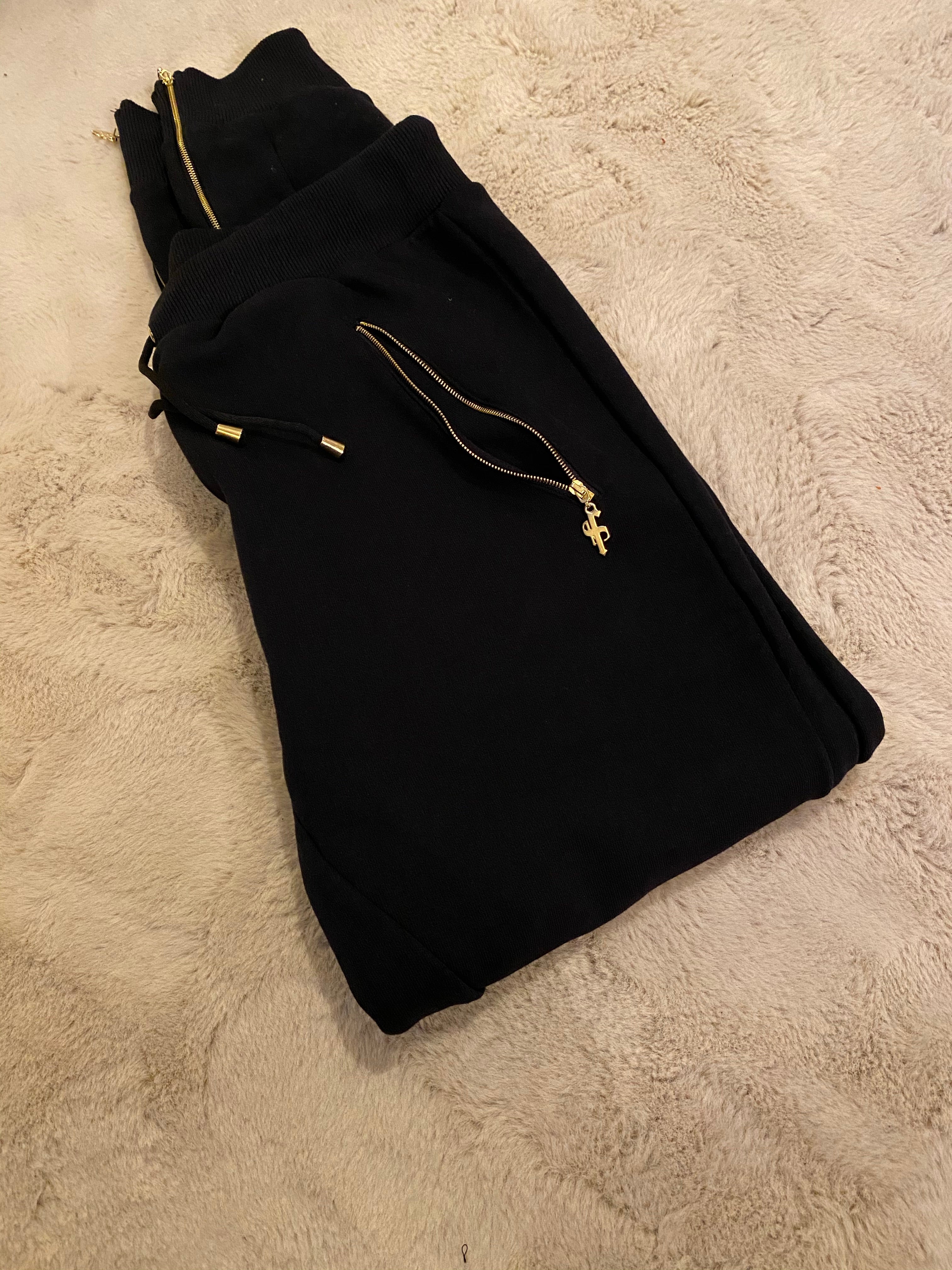 Black & Gold Tapered Bottoms with Ankle Zip Detail - FSH440