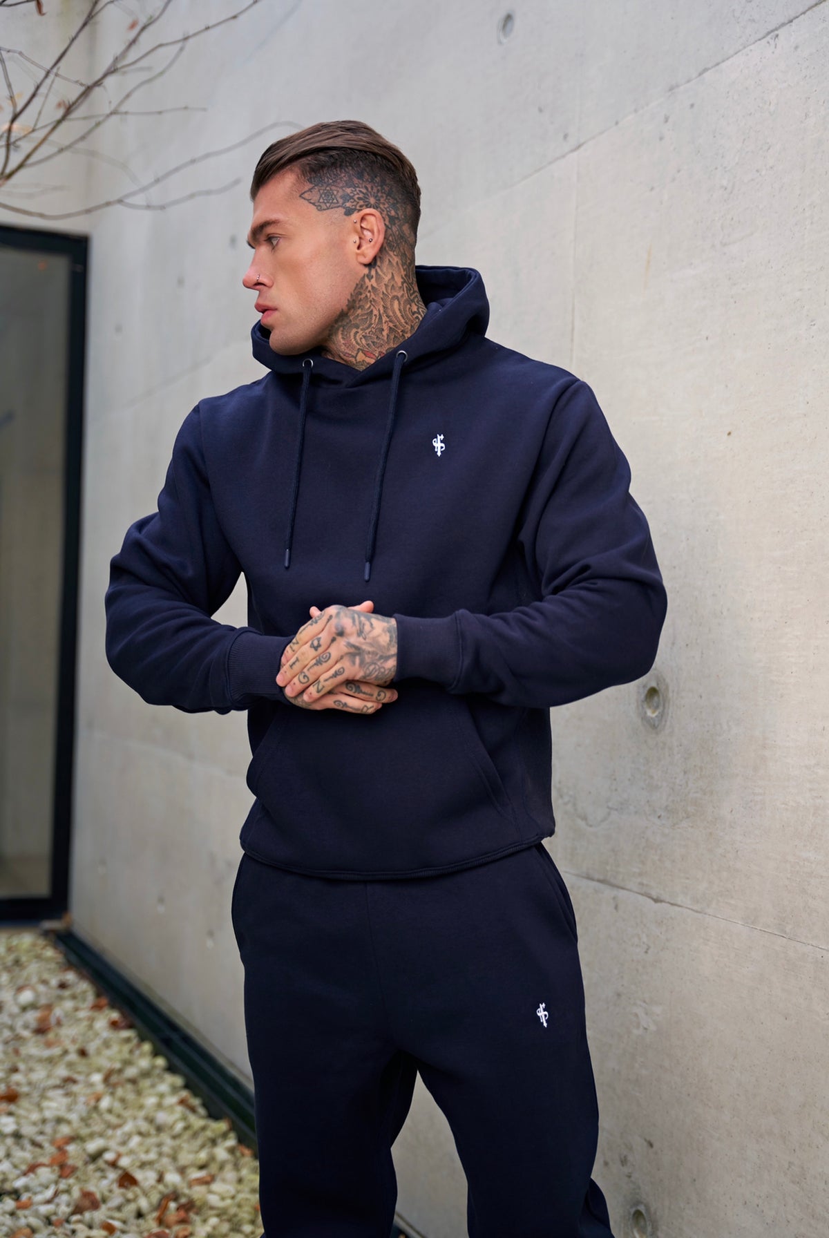Navy Relaxed Fit Rib Panel Overhead Hoodie and Kangaroo Pocket - FSH723