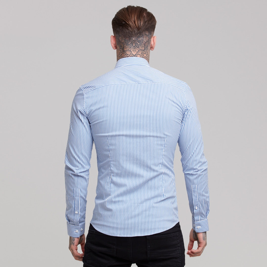 Super Slim Stretch White & Navy Stripe (Red Emblem) - FS513
