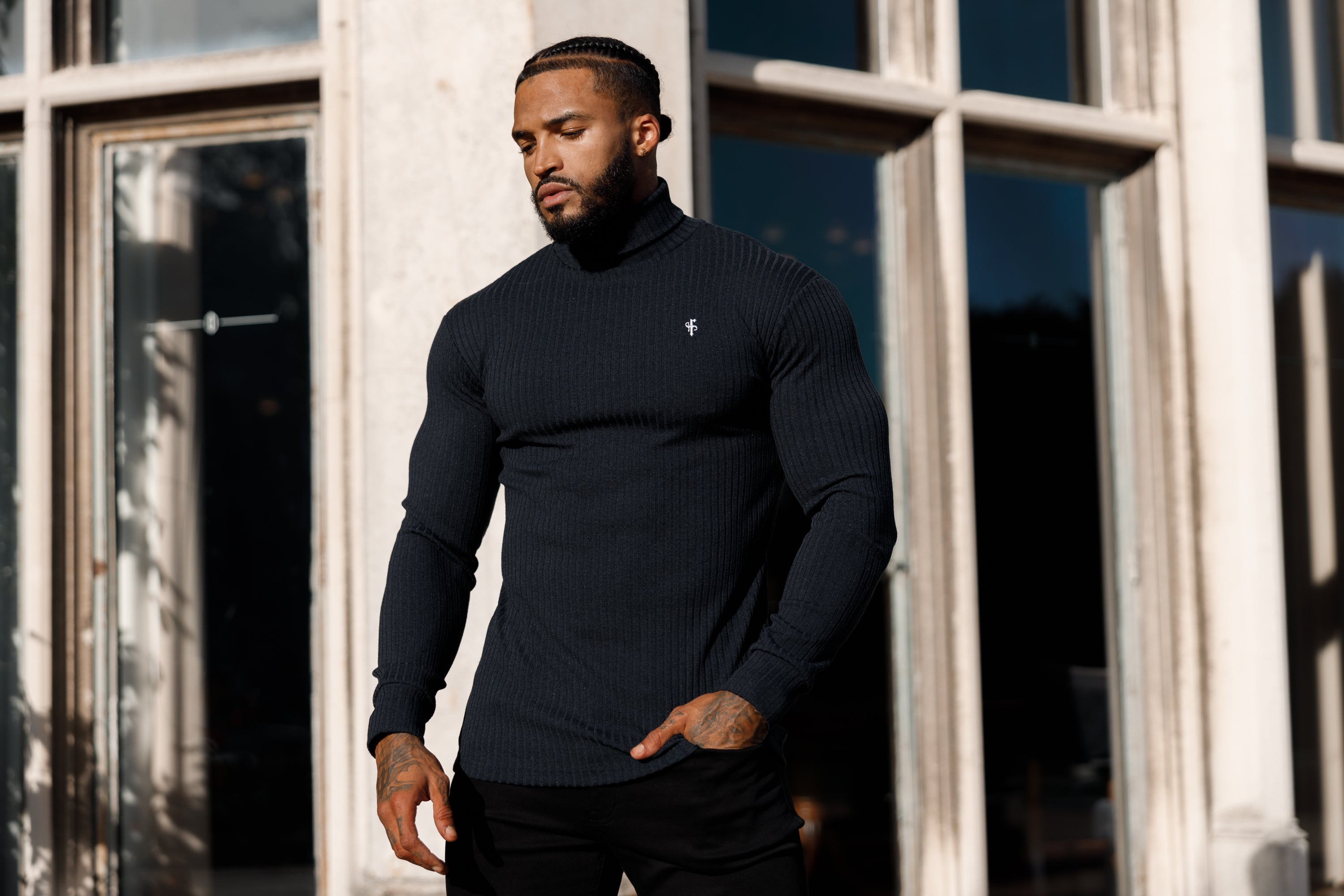 Classic Navy Ribbed Knit Roll neck Jumper - FSH778
