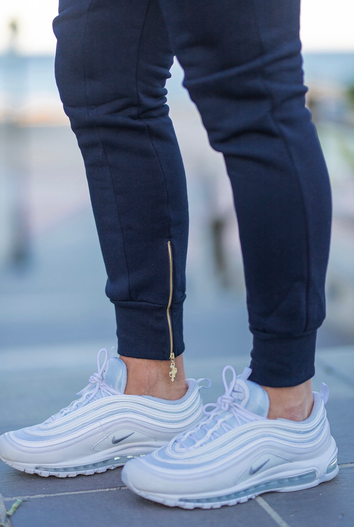 Navy & Gold Tapered Bottoms with Ankle Zip Detail - FSH476