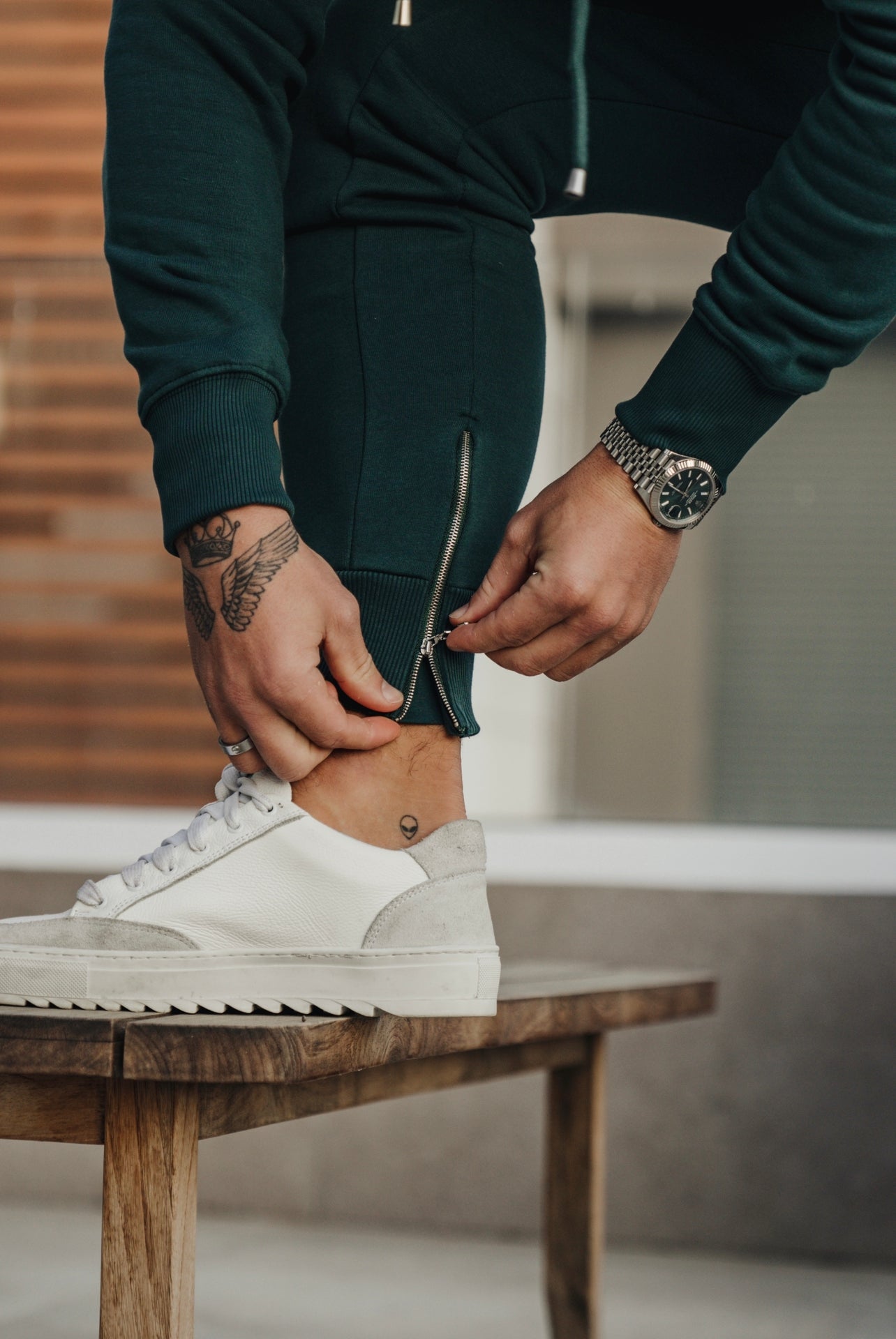 Forest Green / Silver Tapered Bottoms with Ankle Zip Detail - FSH800