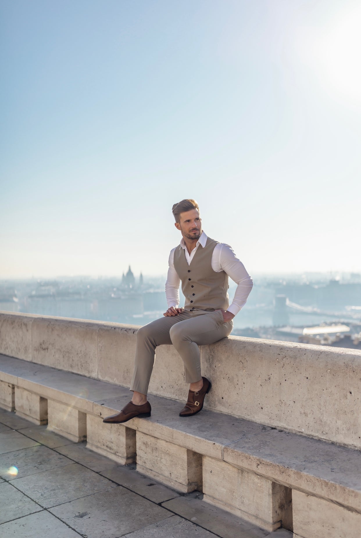 Slim Formal Beige Stretch Trousers - FST003