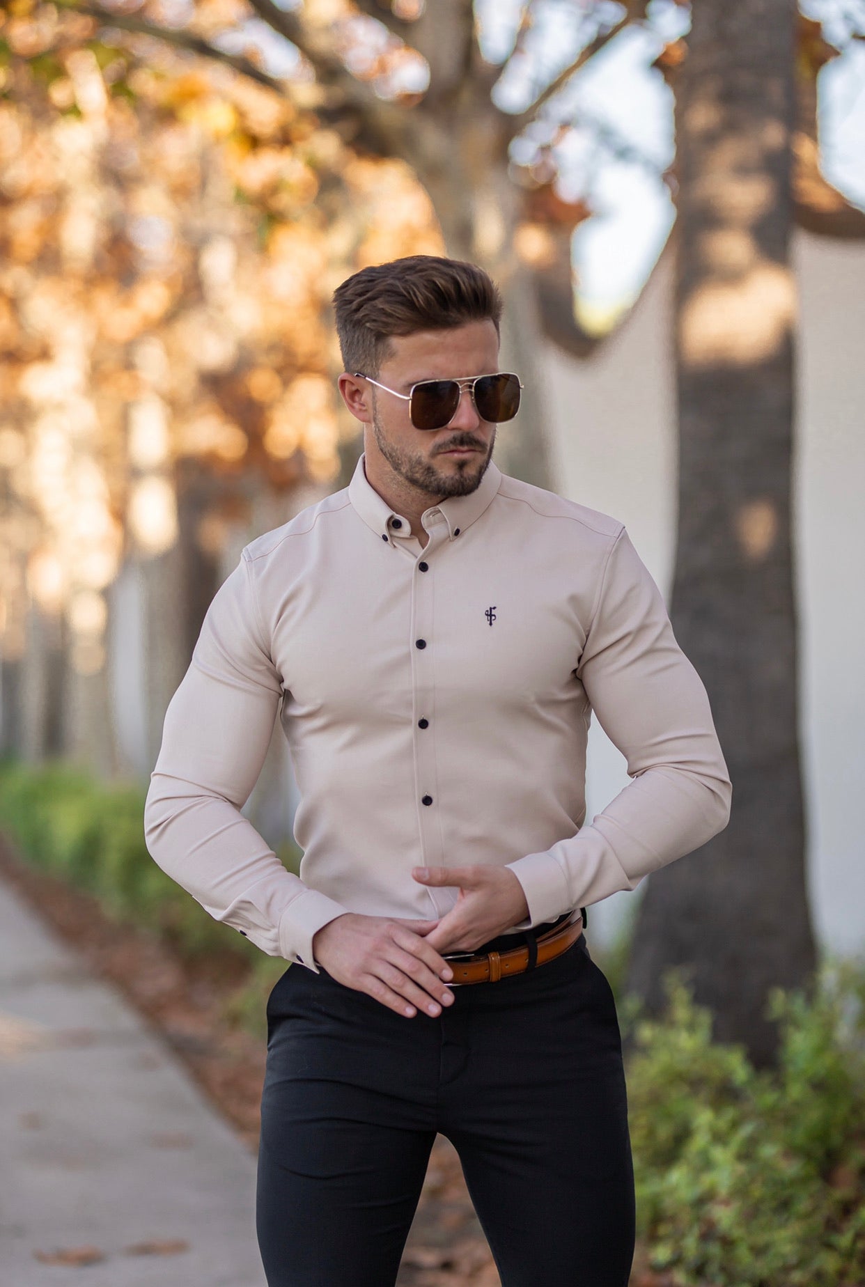 Super Slim Scuba Beige / Black Long Sleeve Stretch - FS738