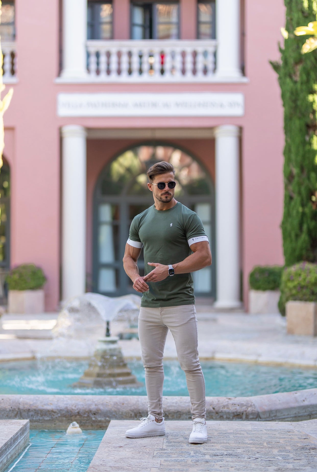 Classic Khaki Crew T Shirt with FS Elastic Sleeve Branding - FSH647