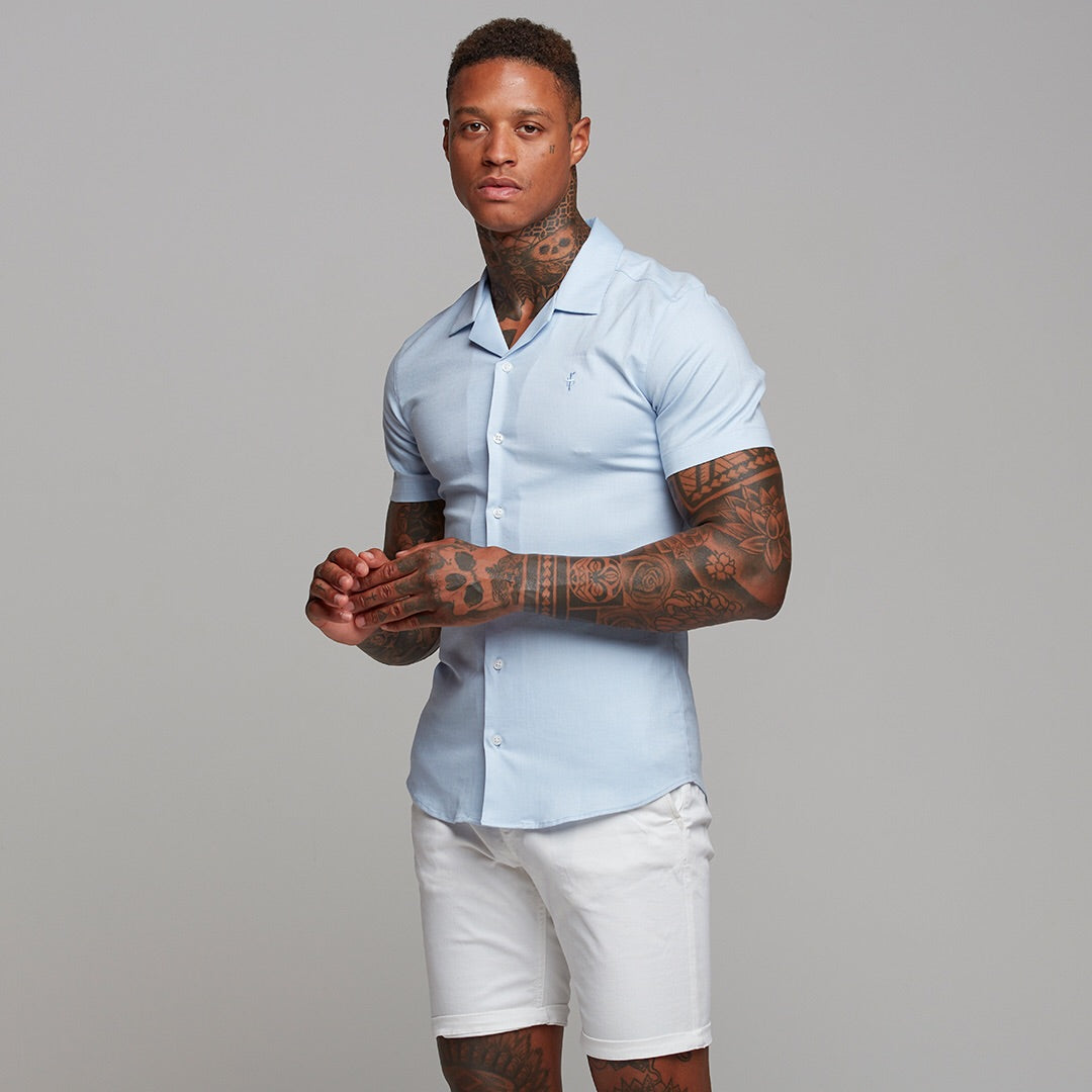 Super Slim Stretch Revere Light blue oxford Short Sleeve - FS439