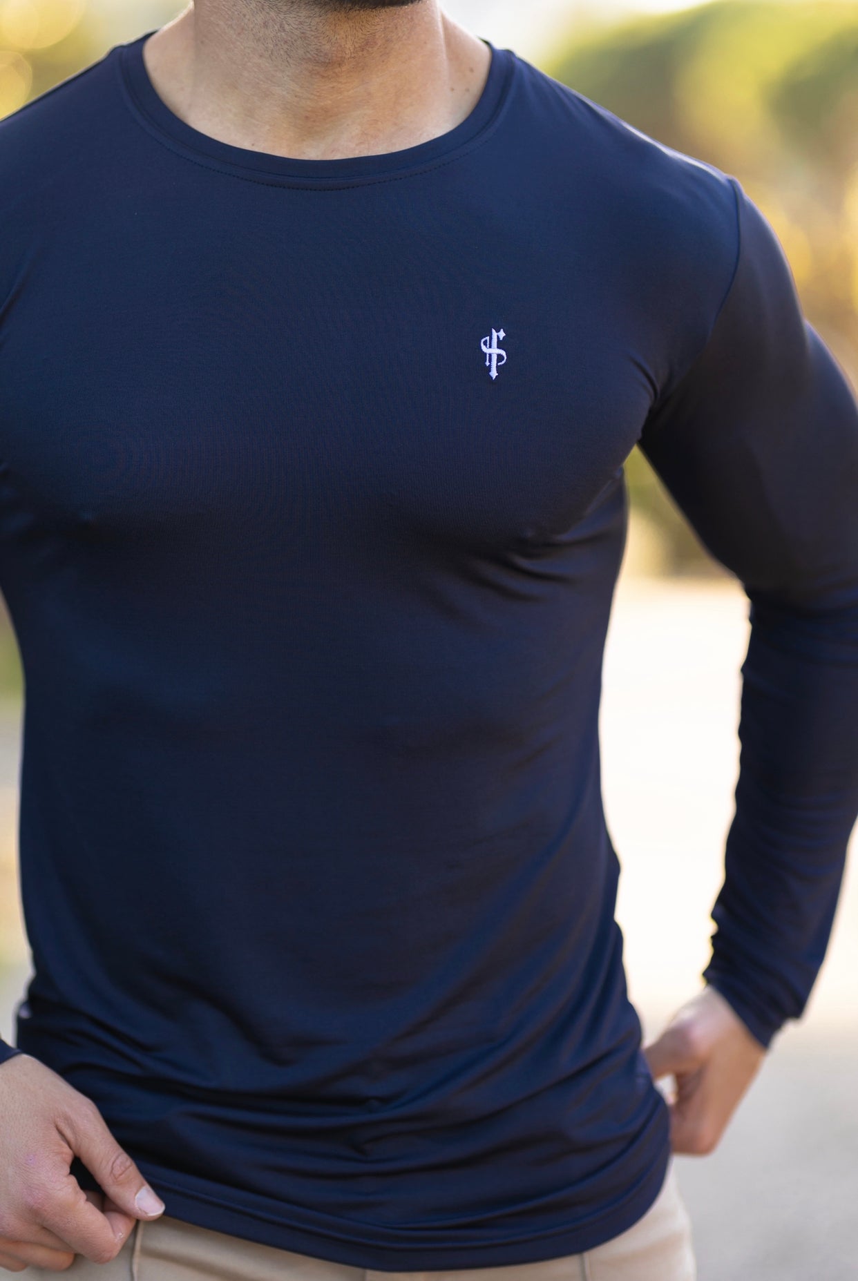 Long Sleeve Navy Gym Crew Top - FSH710
