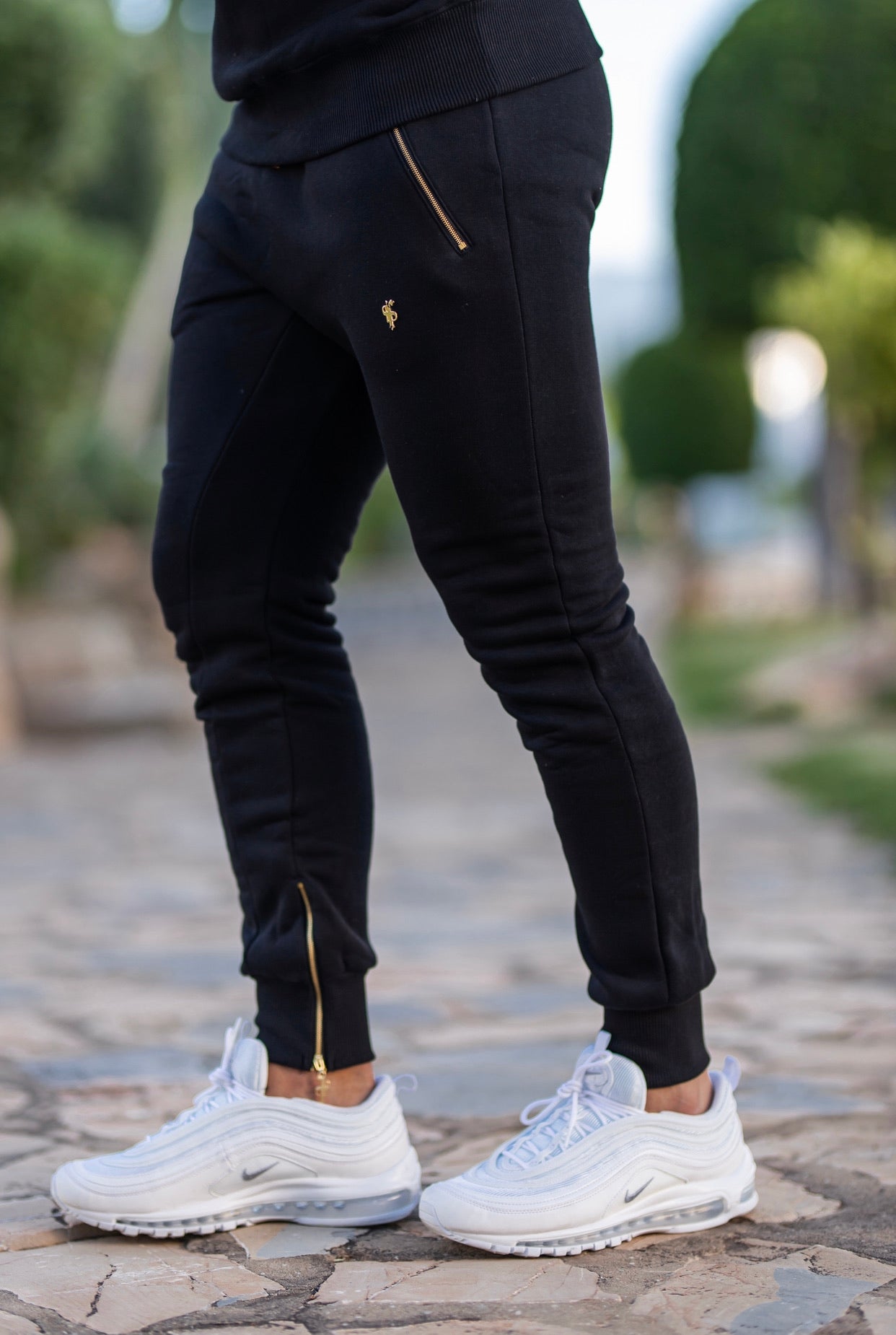 Black & Gold Tapered Bottoms with Ankle Zip Detail - FSH440