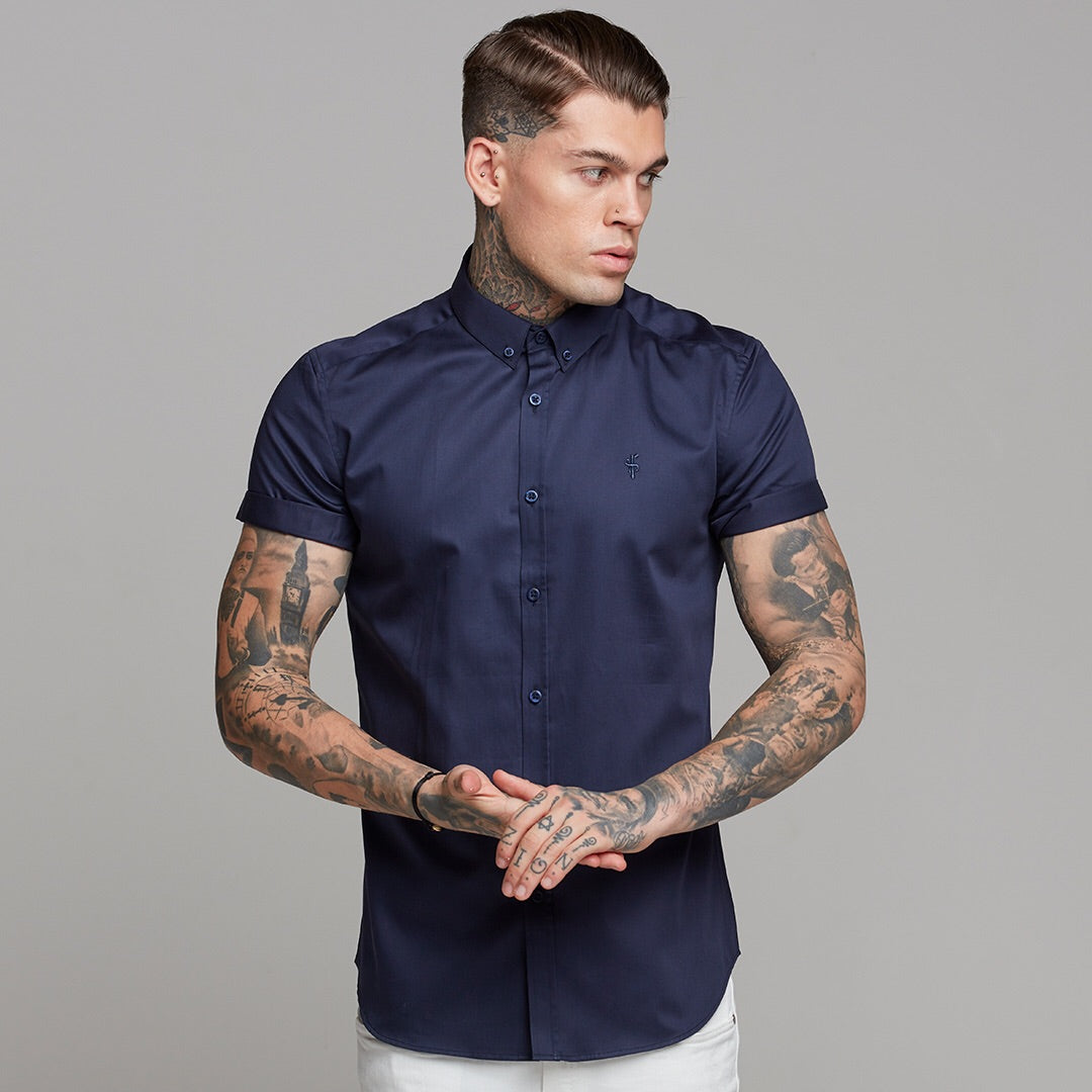 Classic Navy Luxe Egyptian Cotton Button Down Short Sleeve - FS500 (LAST CHANCE)