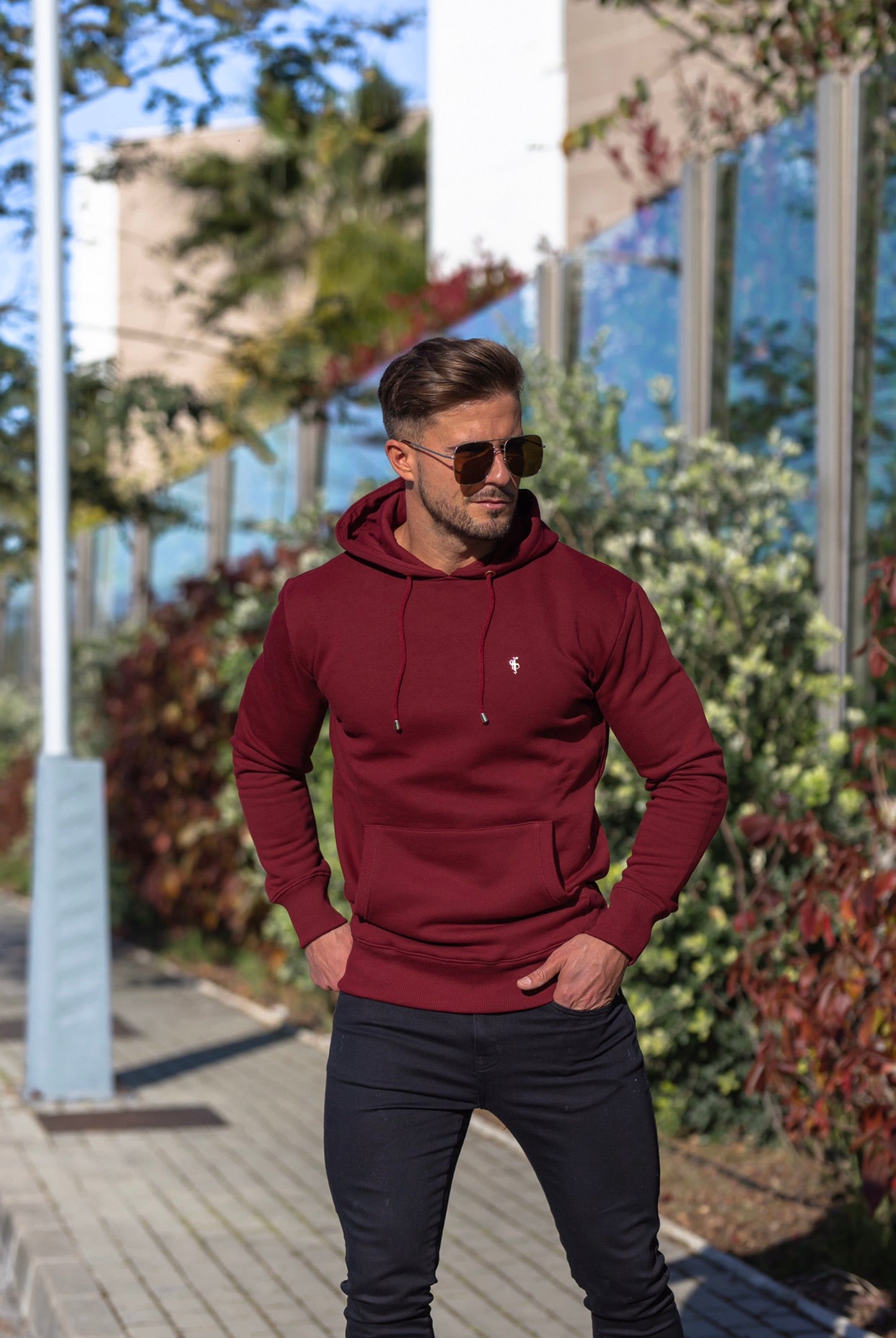 Burgundy & Gold Overhead Hoodie Jumper - FSH546