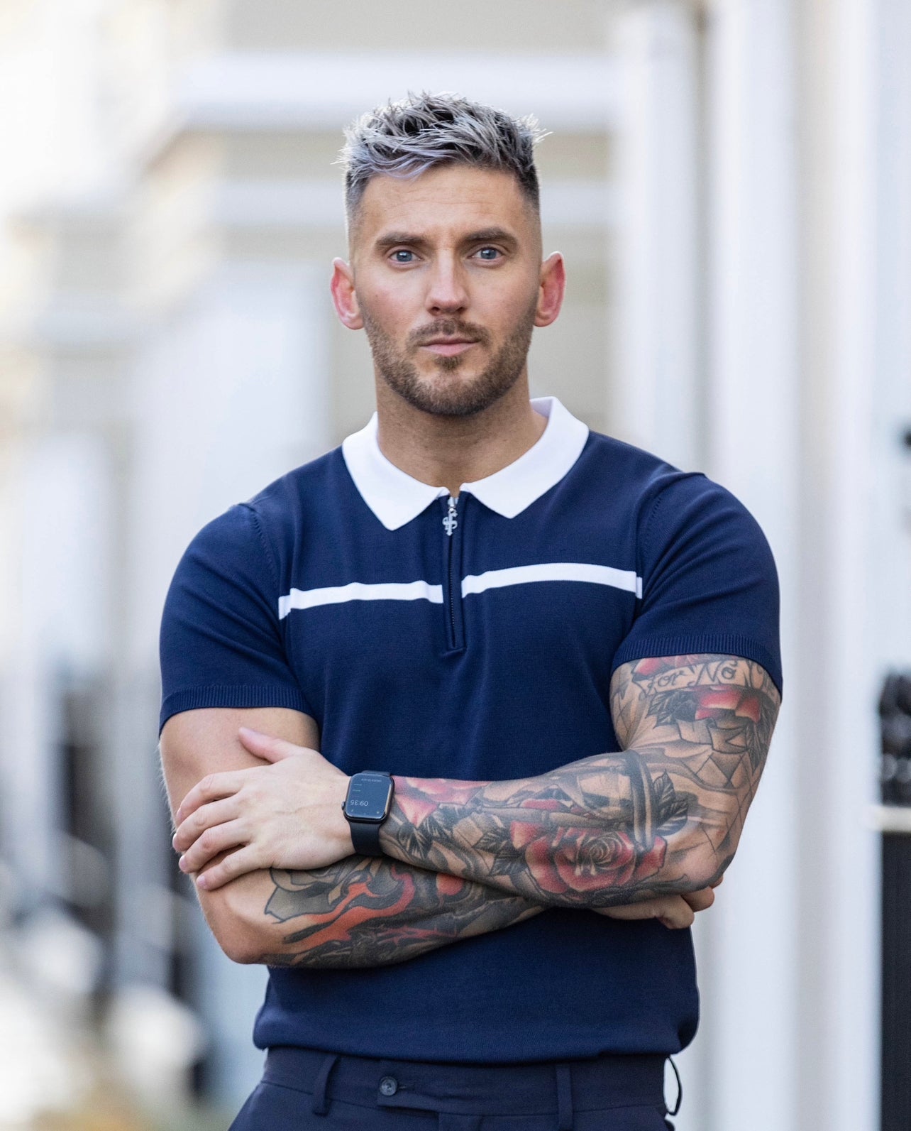 Classic Navy / White Horizontal Stripe Zipped Polo Short Sleeve - FSN039