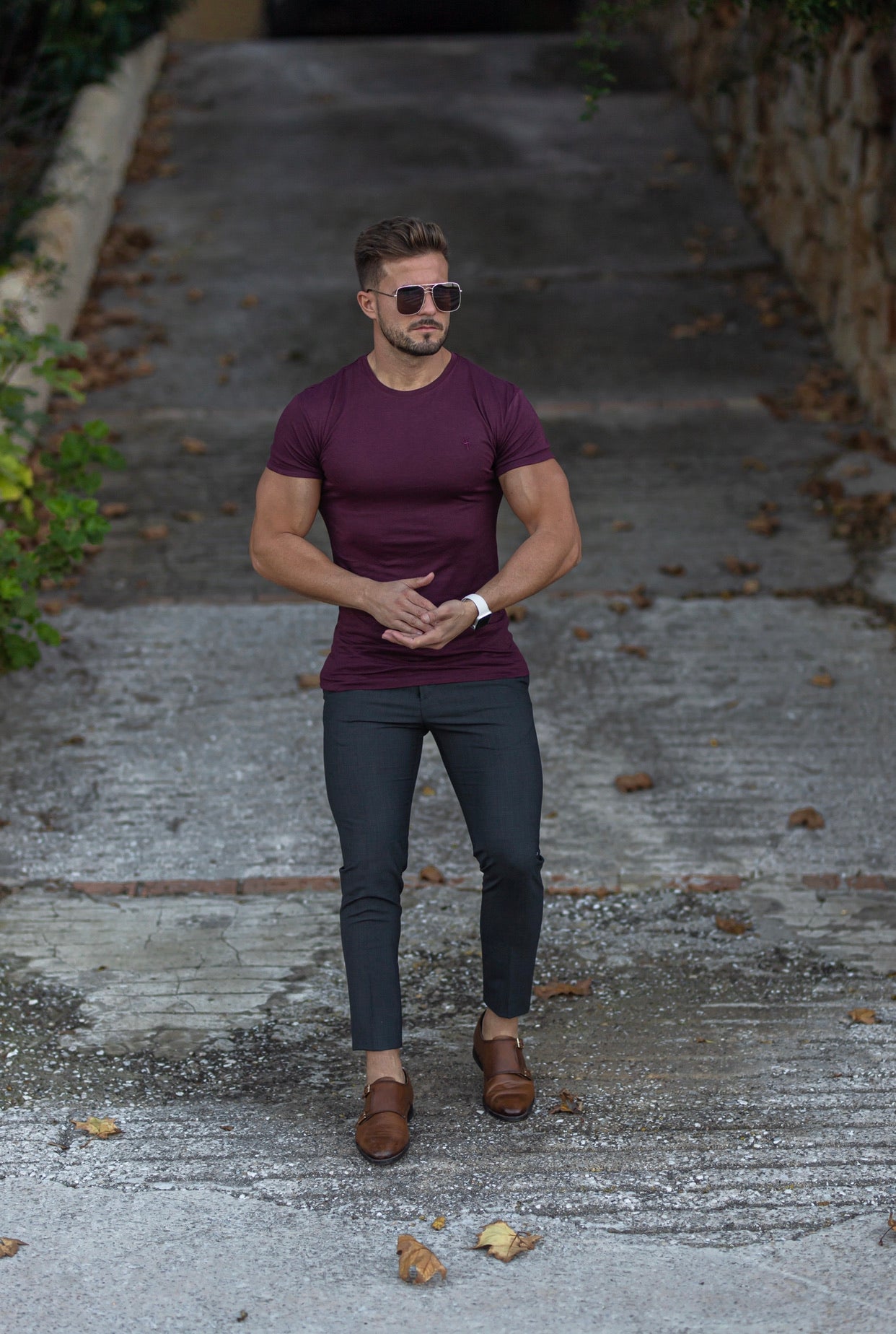 Burgundy Bamboo Crew T Shirt - FSH572