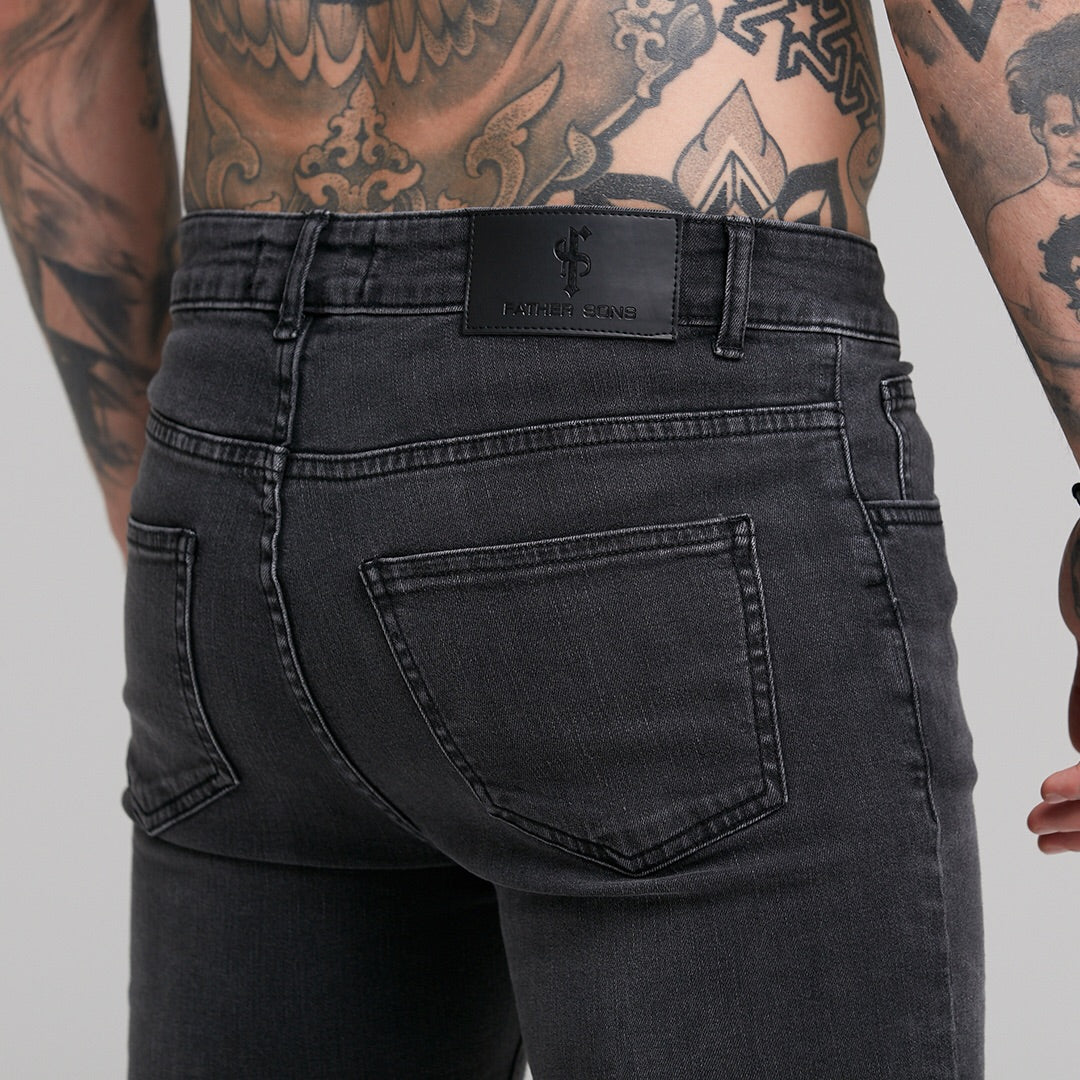 Stretch Washed Black Ripped Tapered Ankle Skinny Jeans - FSH227