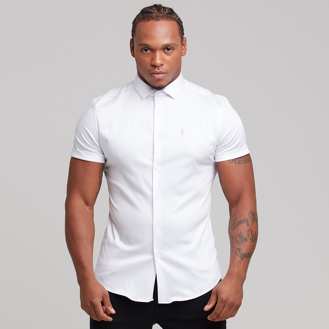 Slim Sateen Classic White with Peach Embroidery - FS400 (LAST CHANCE)