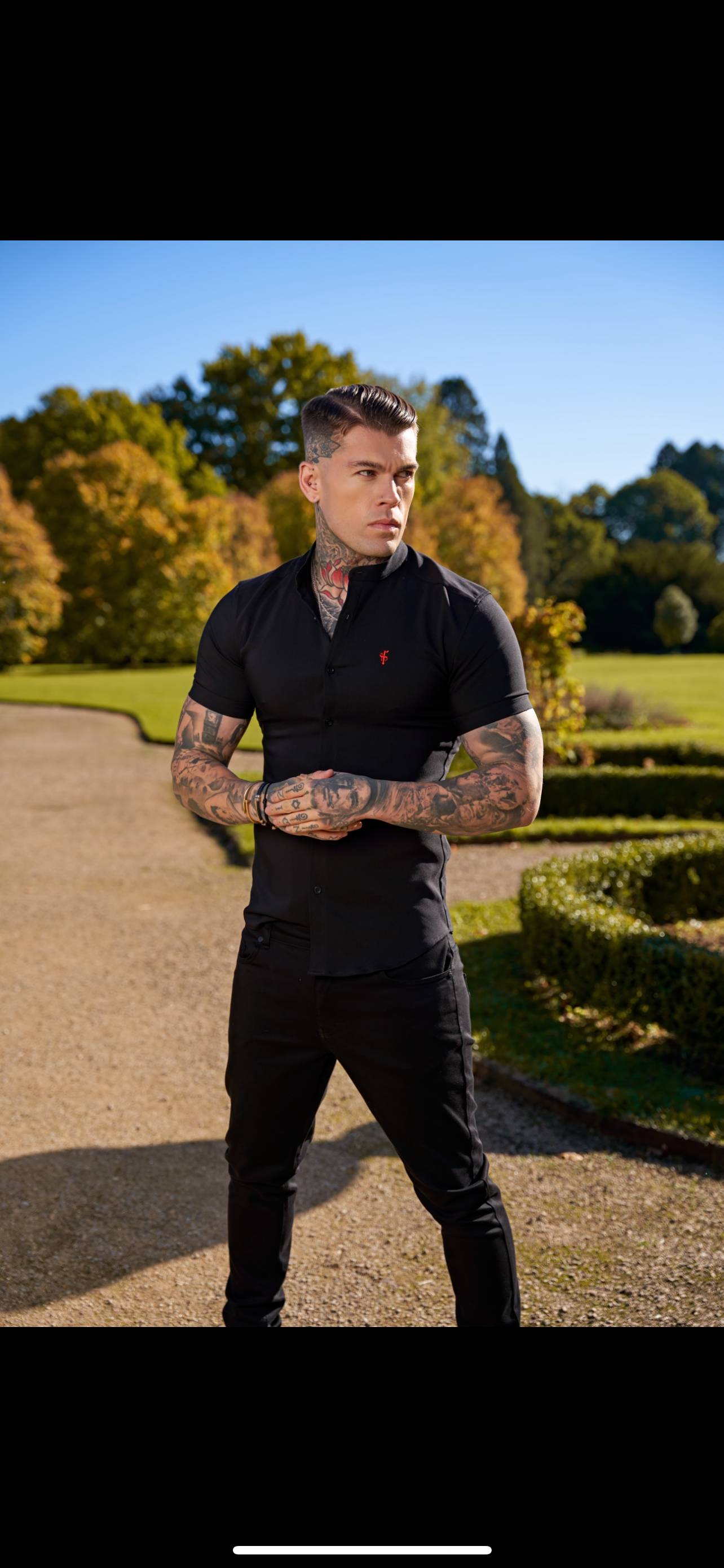 Super Slim Scuba Black Short Sleeve Stretch With Grandad Collar - FS930