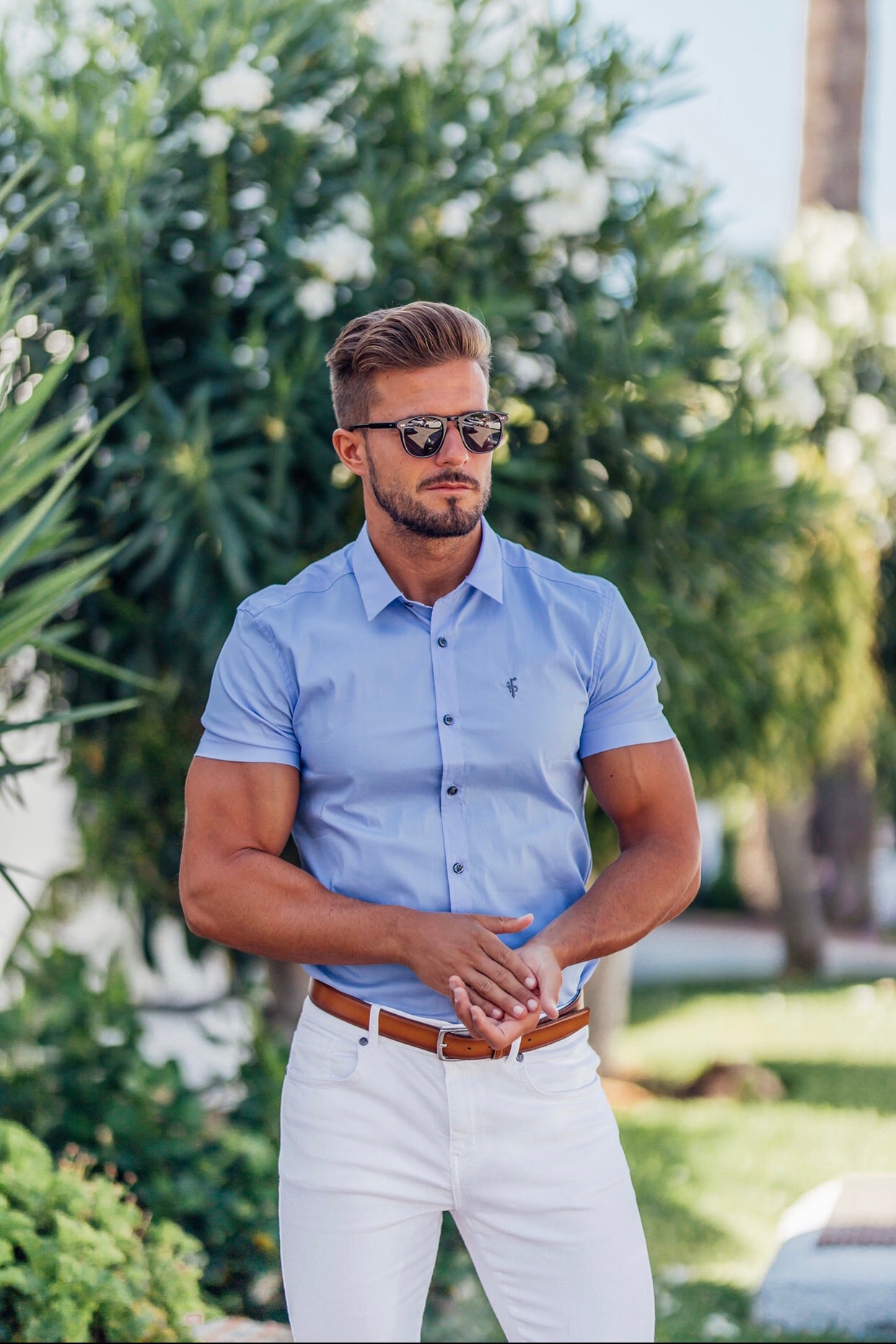 Super Slim Stretch Classic Light Blue Short Sleeve - FS179