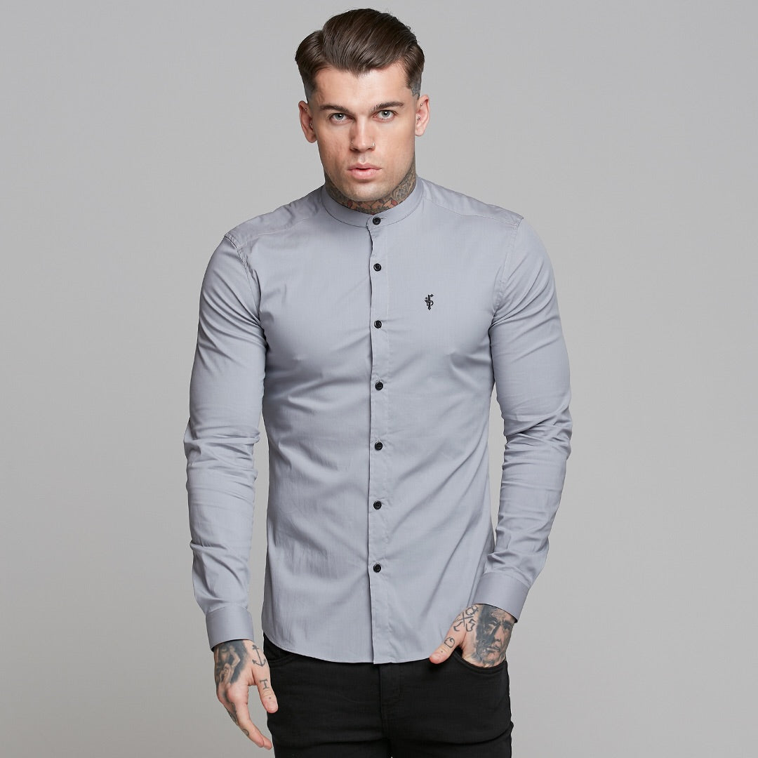 Super Slim Stretch Classic Silver Grey Grandad Collar - FS289