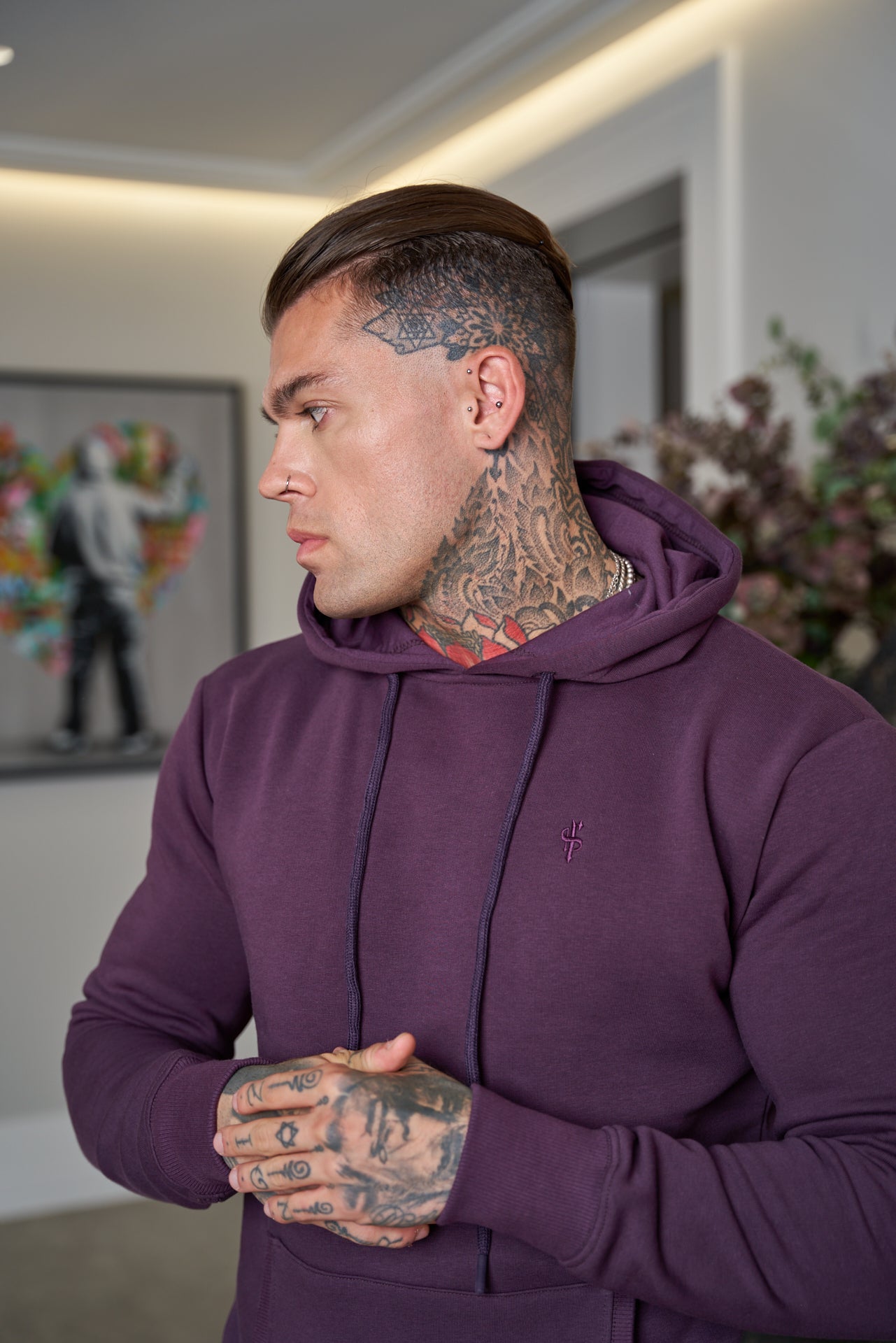 Plum Kangaroo Hoodie Top with FS Embroidery - FSH703