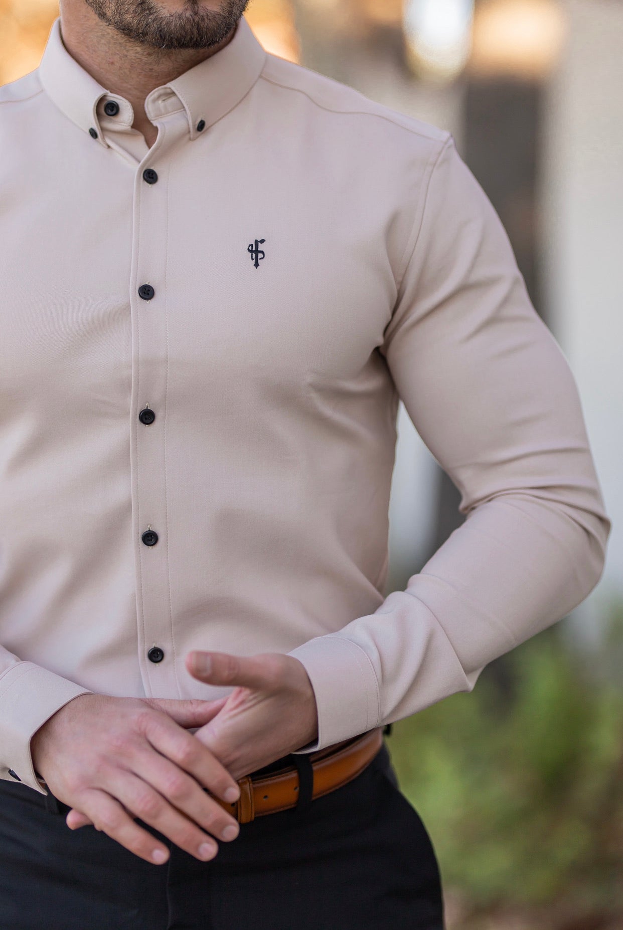 Super Slim Scuba Beige / Black Long Sleeve Stretch - FS738