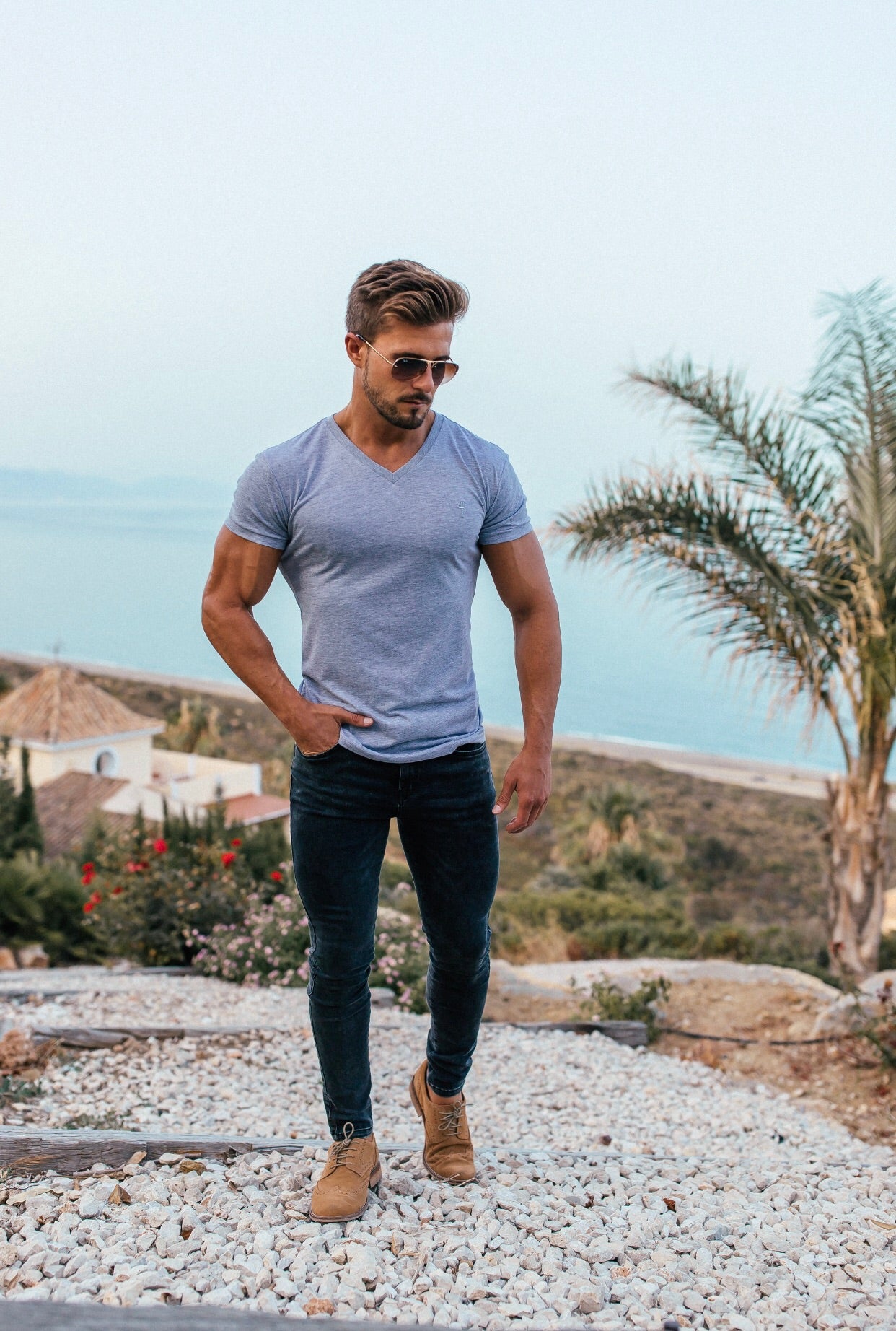 Classic Light Grey V Neck - FSH372