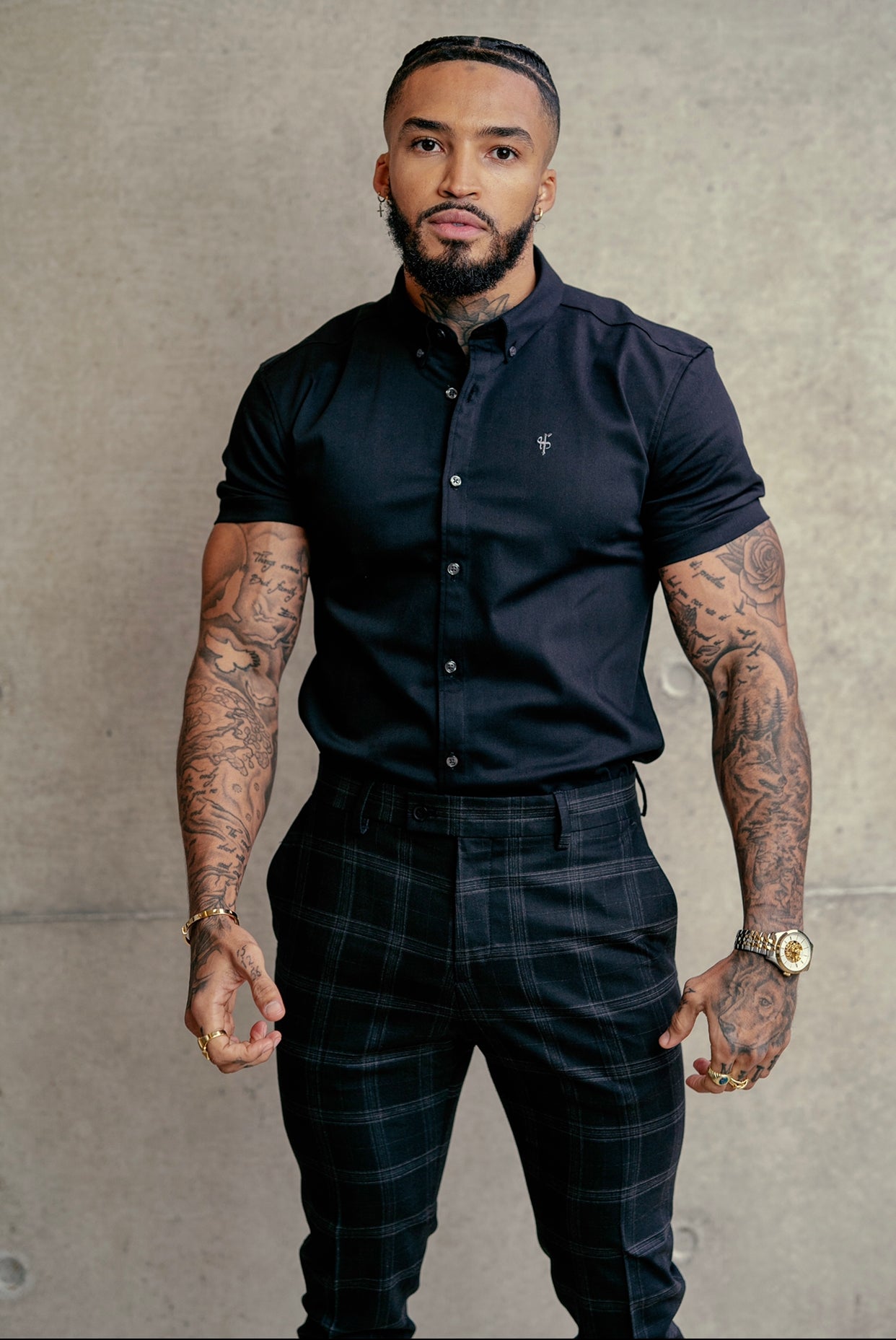 Slim Formal Large Charcoal Check Stretch Trousers - FST007