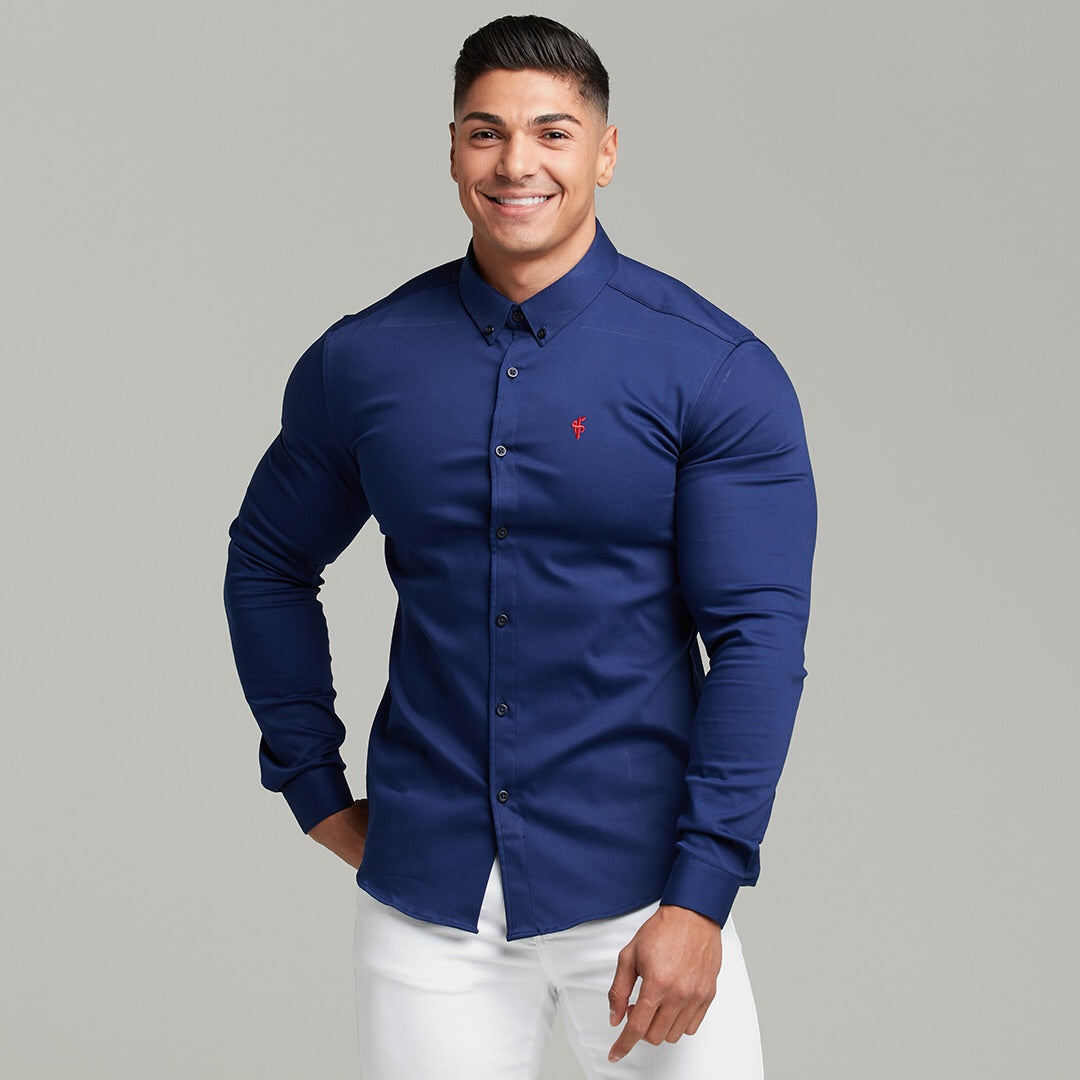 Super Slim Stretch Navy Denim Long Sleeve (Red Emblem) - FS207