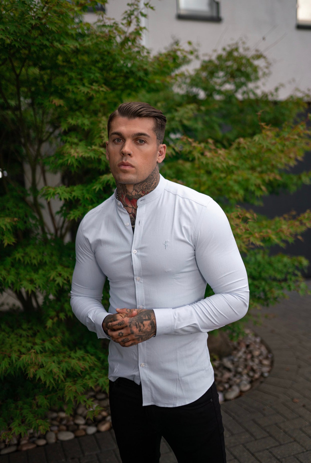 Super Slim Stretch Classic Oxford White Grandad Collar - FS732