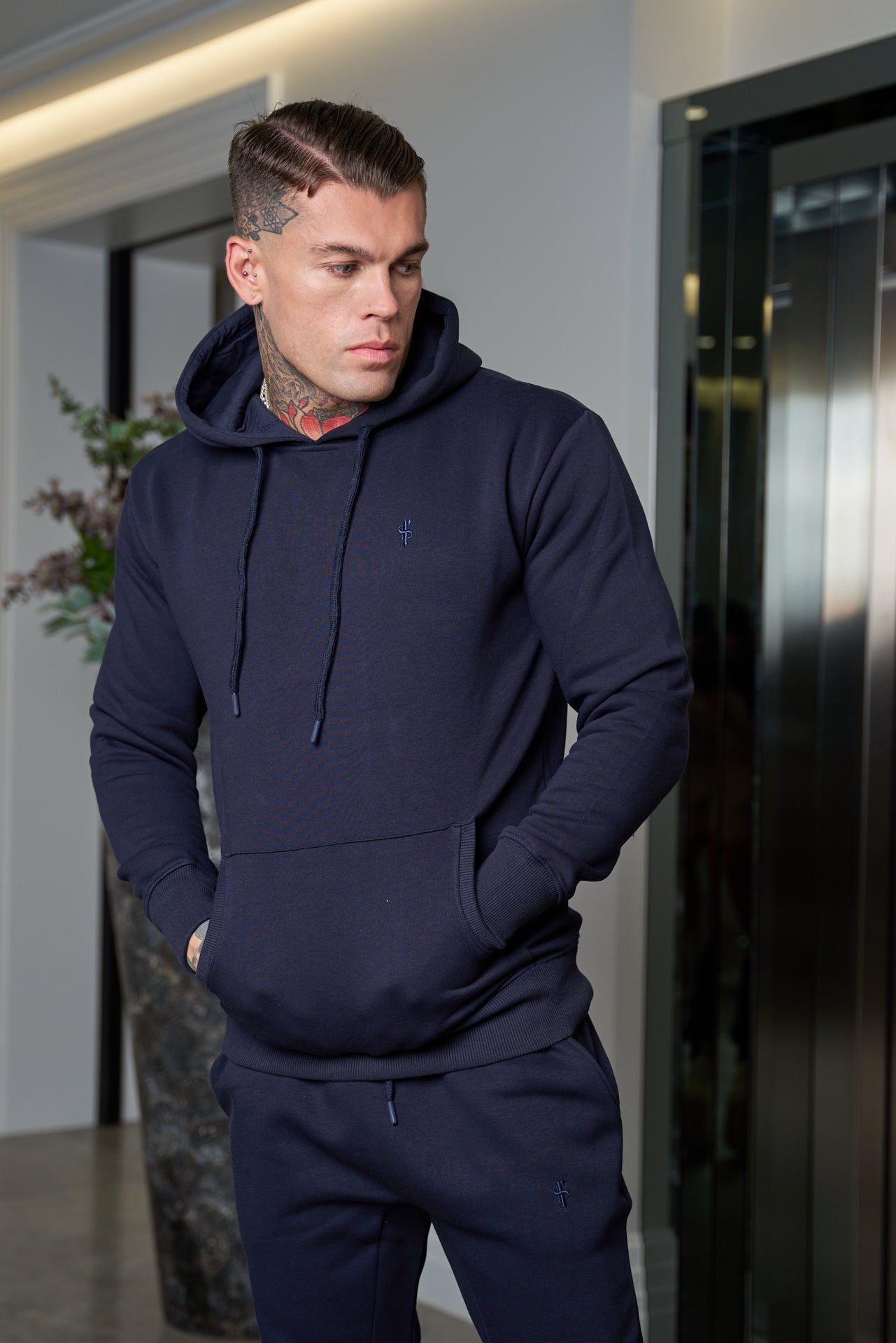 Navy Kangaroo Hoodie Top with FS Embroidery - FSH699