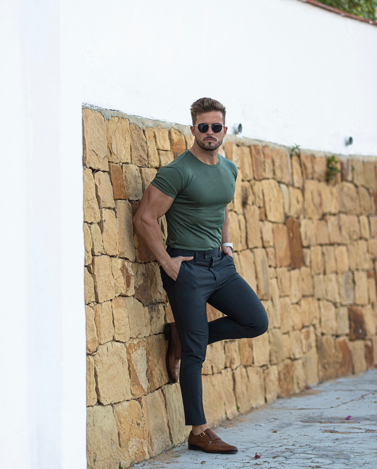 Khaki Bamboo Crew T Shirt - FSH574