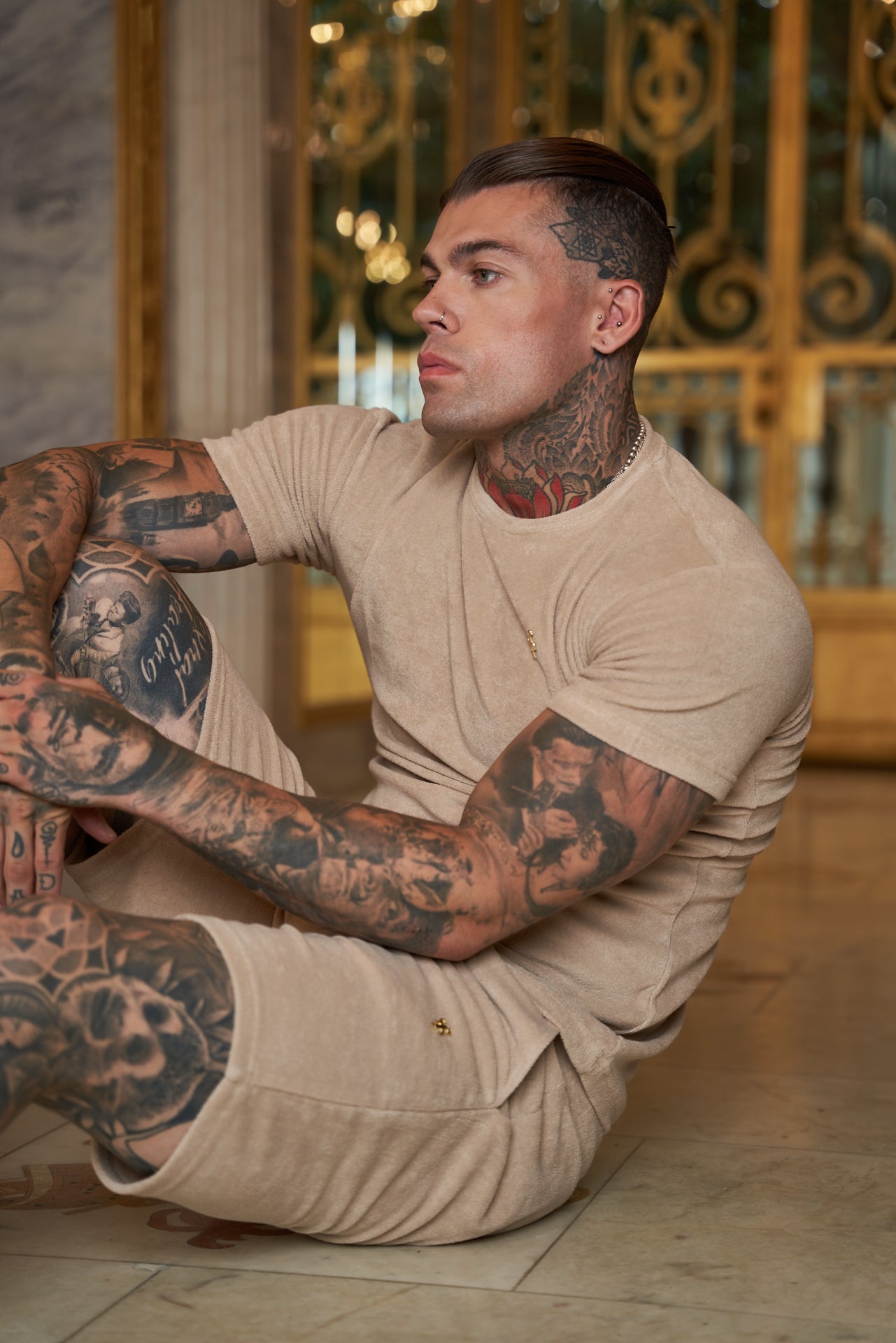 Beige Towelling Crew T Shirt - FSTC662