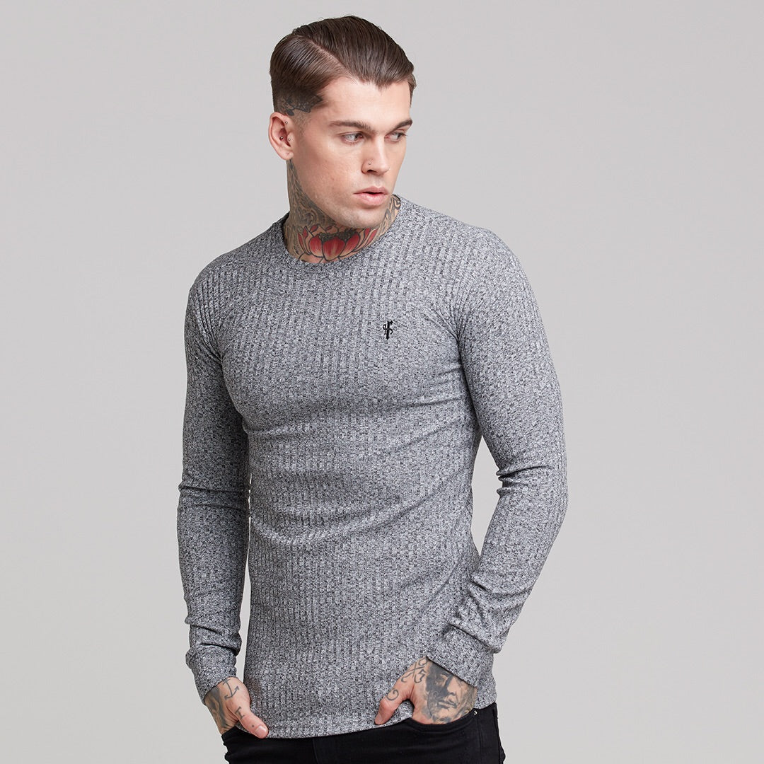 Classic Grey & Black Ribbed Knit Jumper - FSH079