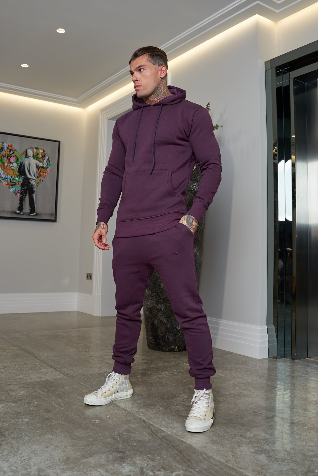 Plum Kangaroo Hoodie Top with FS Embroidery - FSH703