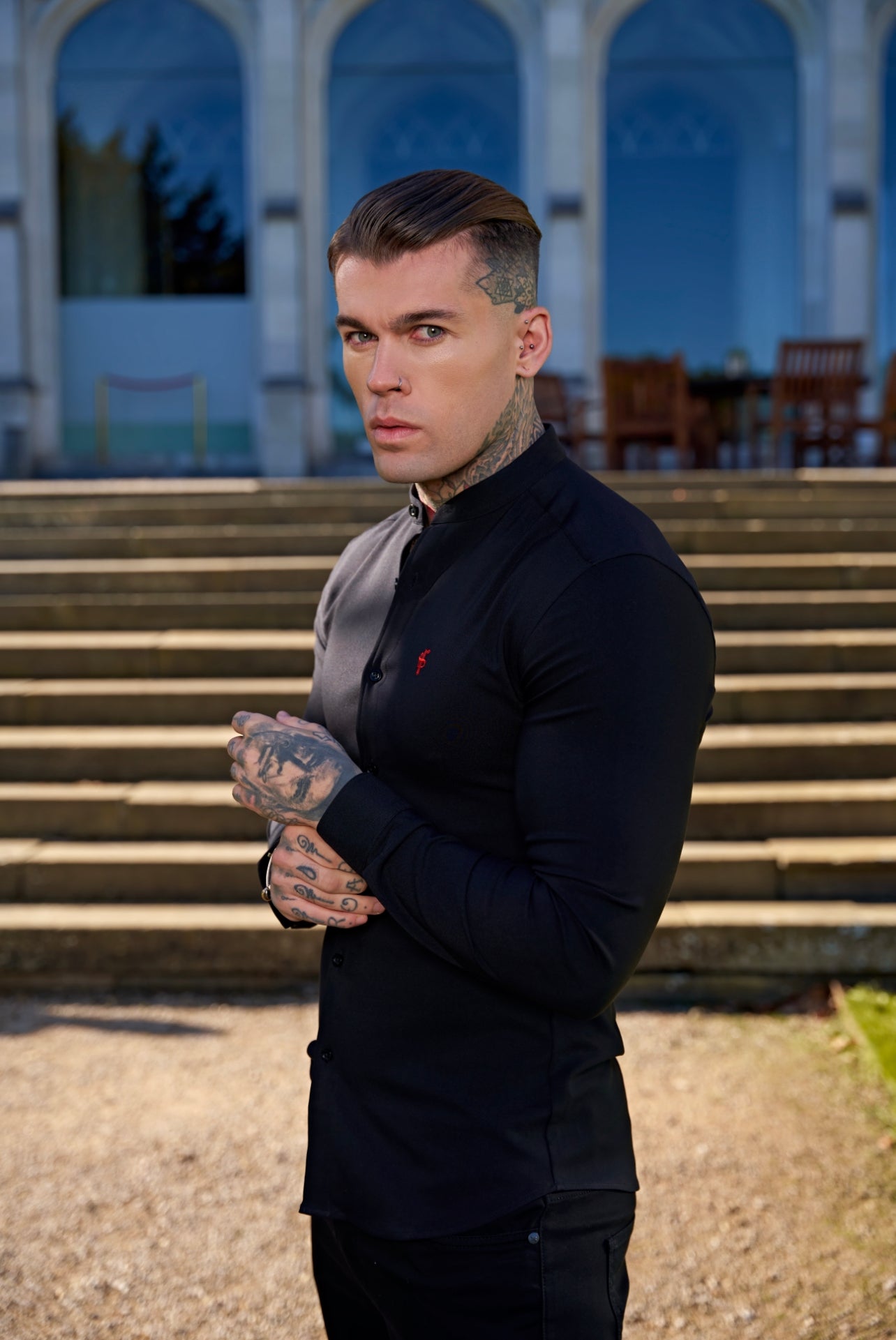 Super Slim Scuba Black Long Sleeve Stretch With Grandad Collar - FS931