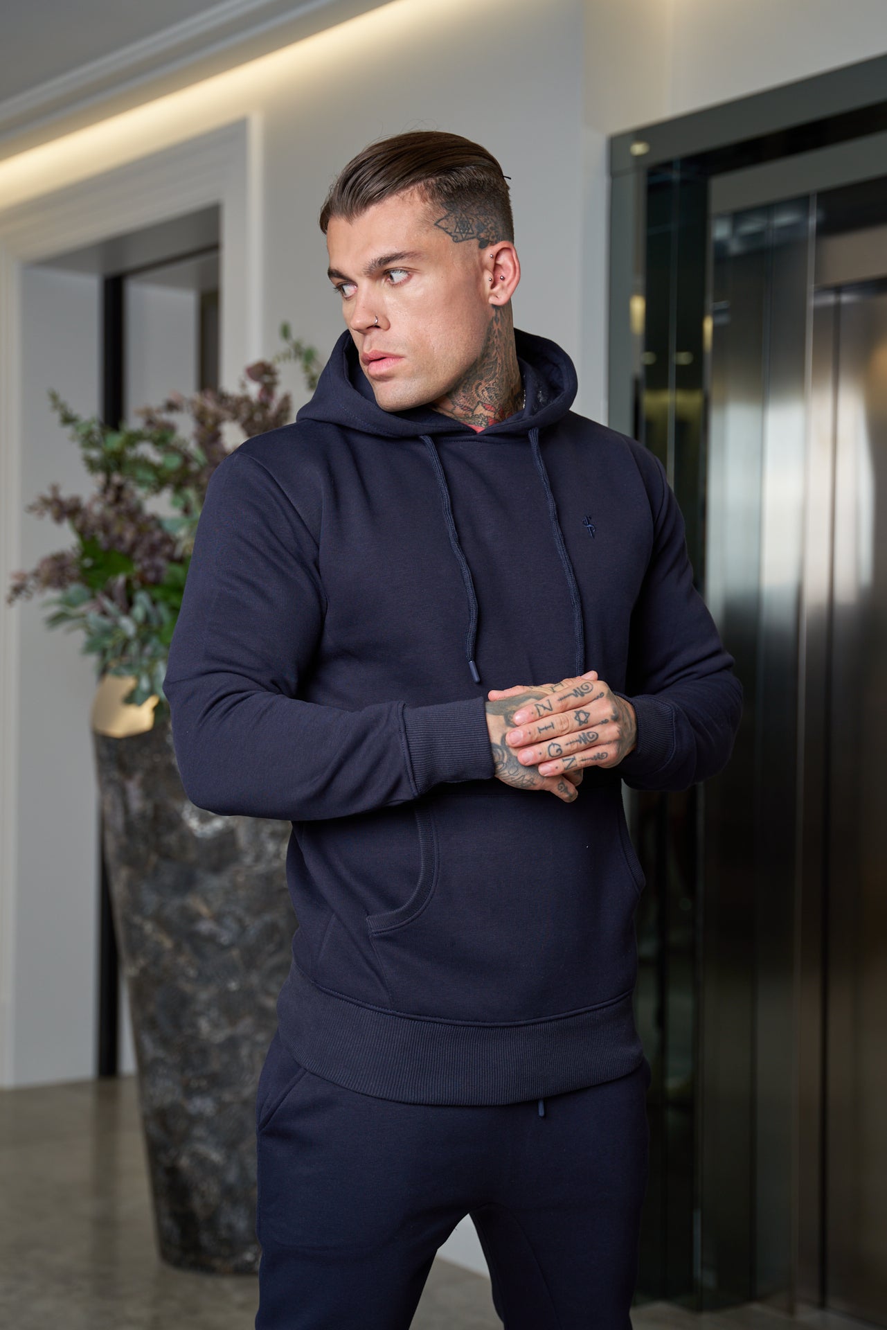 Navy Kangaroo Hoodie Top with FS Embroidery - FSH699