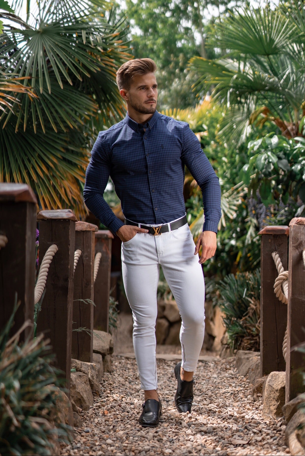 Super Slim Ultra Stretch Blue & Black Check - FS474