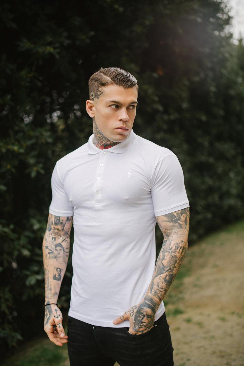 Classic White Polo Shirt with white embroidery - FSH387