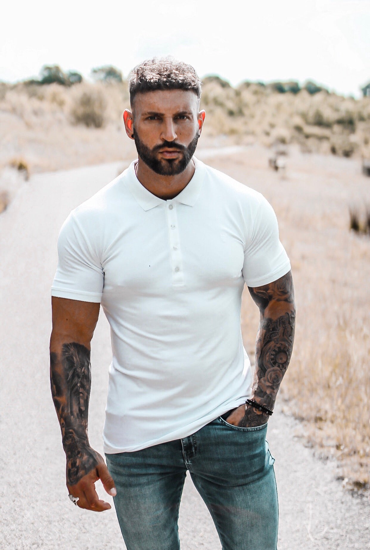 Classic White Polo Shirt with white embroidery - FSH387