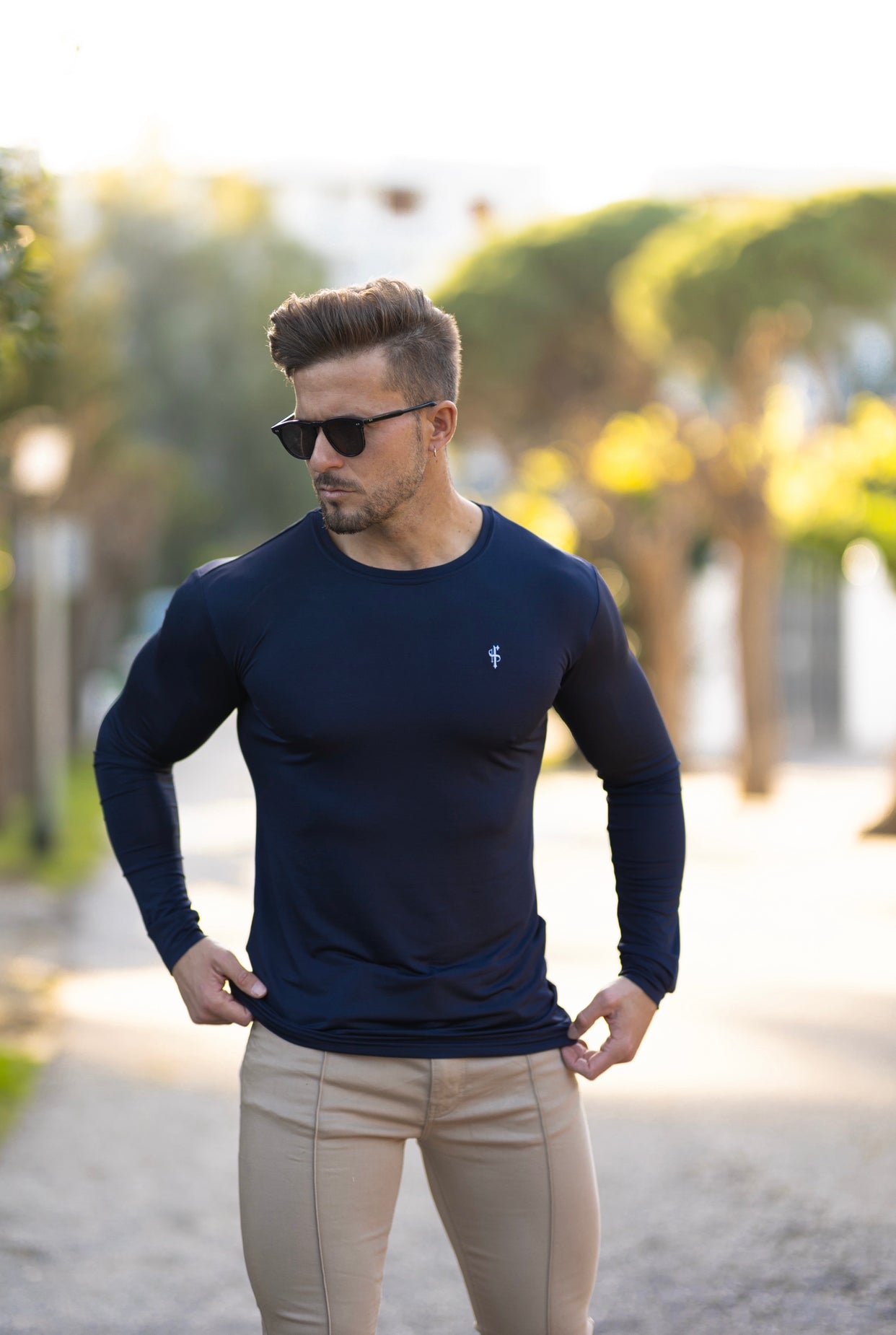 Long Sleeve Navy Gym Crew Top - FSH710