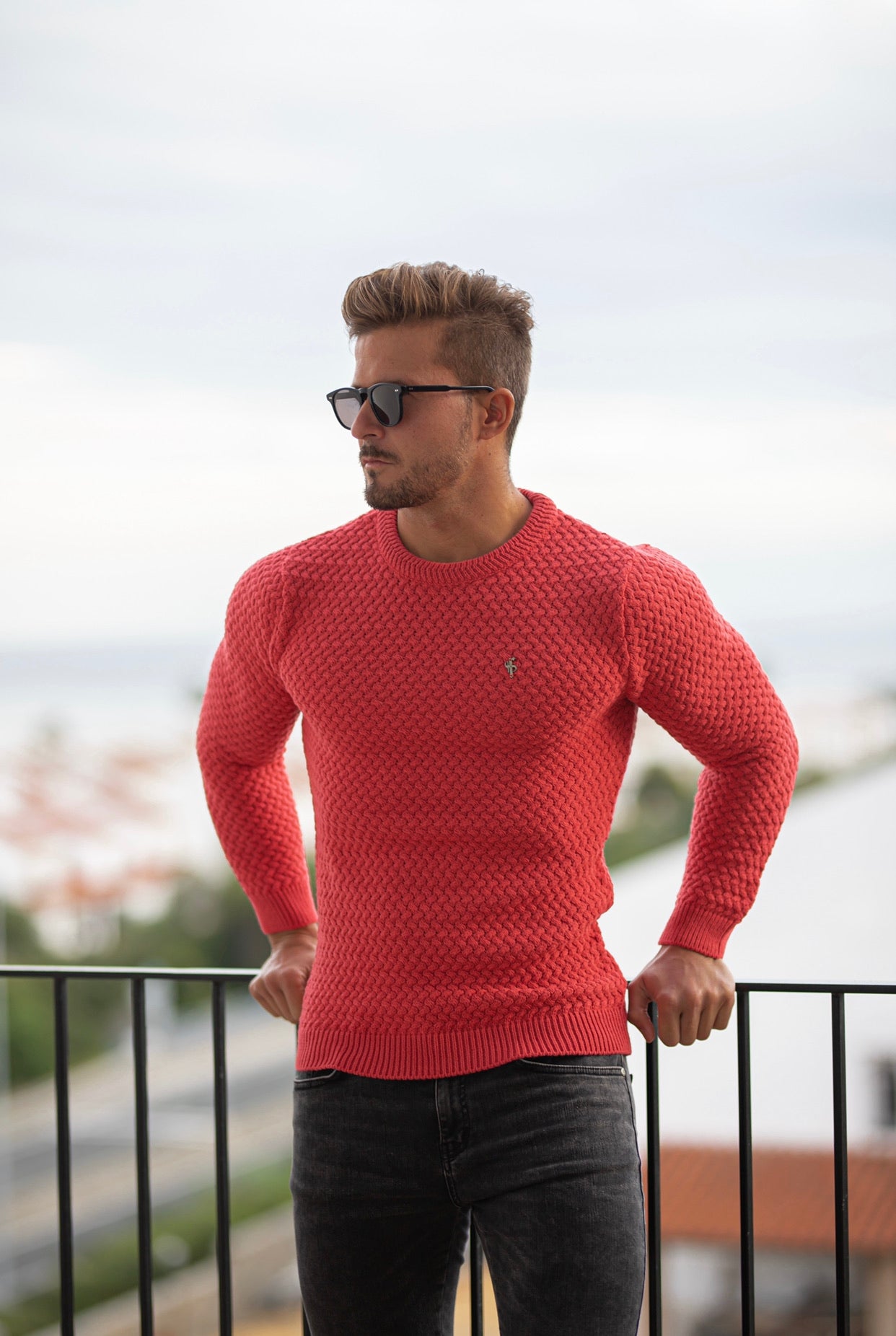 Coral Knitted Weave Super Slim Jumper With Metal Decal - FSJ021
